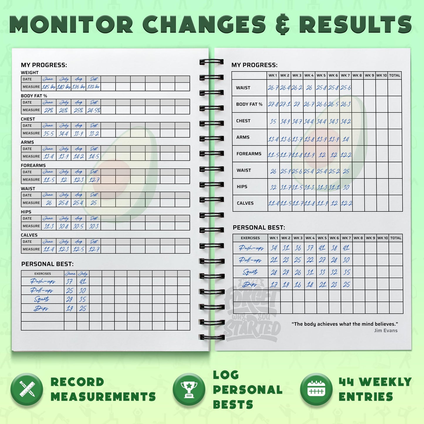 Workout Planner for Daily Fitness Tracking & Goals Setting (A5 Size, 6” x 8”, Avo Green), Men & Women Personal Home & Gym Training Diary, Log Book Journal for Weight Loss by Workout Log Gym