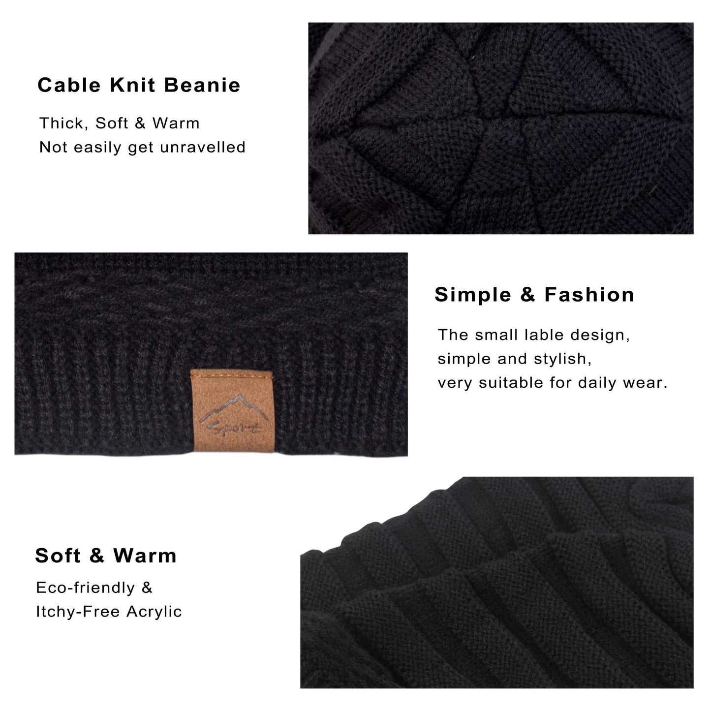 Muryobao Women's Slouchy Beanie Hat Winter Warm Fleece Lined Chunky Baggy Ski Cap Soft Strecth Oversized Cable Knit Hats Black
