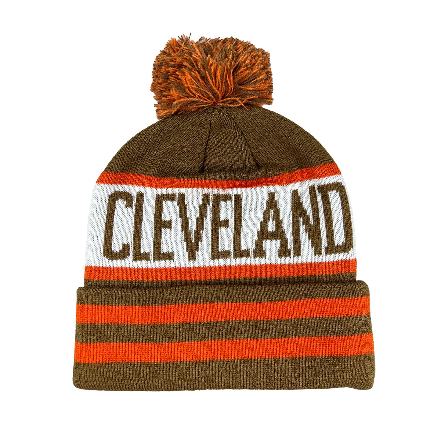 Beanie Knit Hat with Pom Winter Cuffed Cap Sport Fans Gift for Men Women White