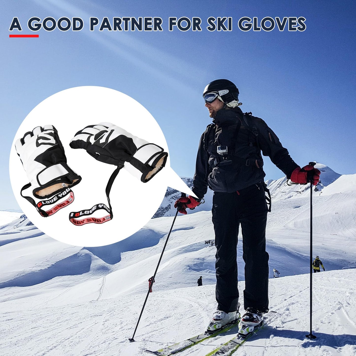 XMJY Upgraded Glove Leash, 2 Pairs Narrow Wrist Leash for Gloves, Comforty Glove Tether for Adults, Winter Ski Glove Leash Wrist Strap Mitten Leash, Men‘ Size 8-11