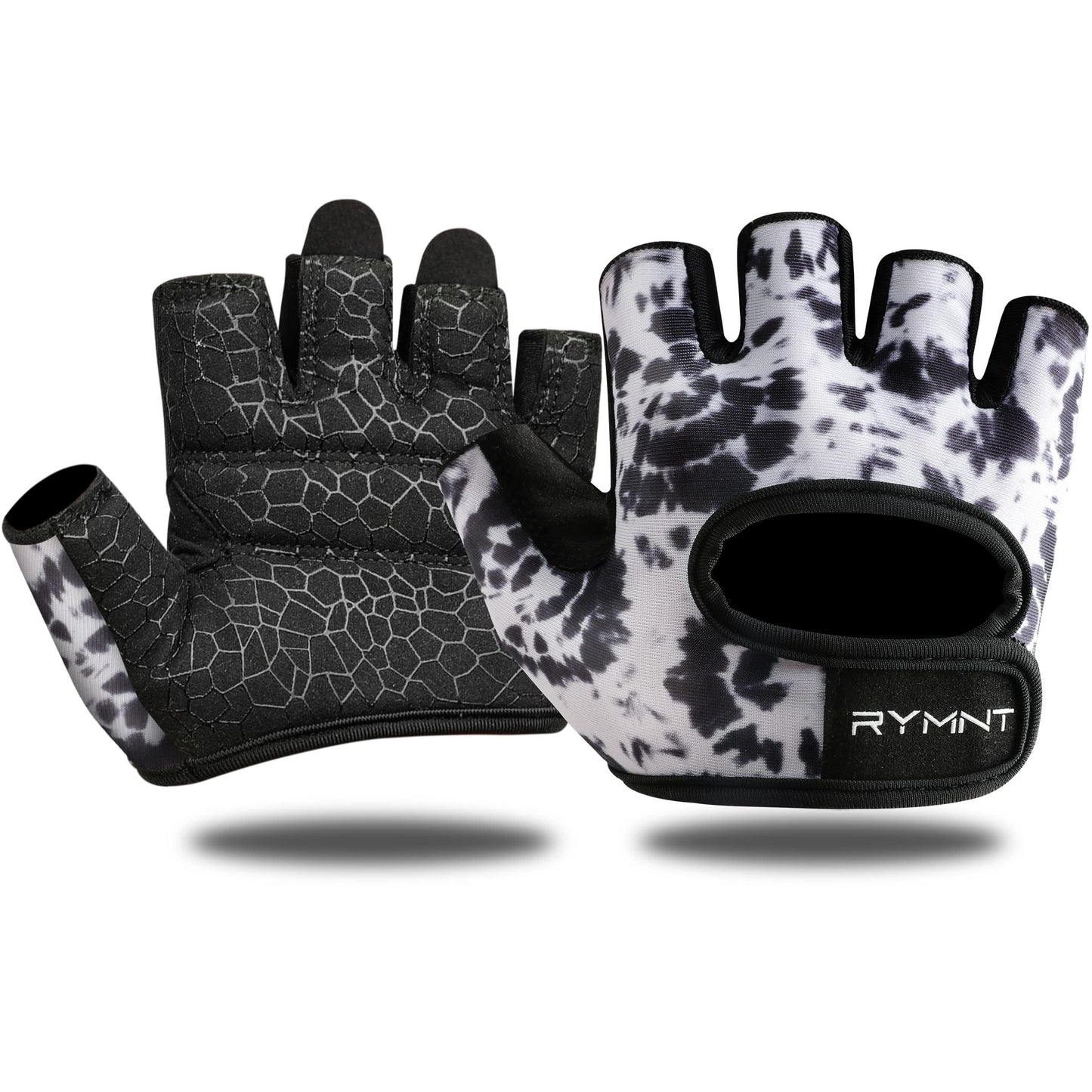 RYMNT Minimal Weight Lifting Gloves,Short Micro Workout Gloves Grip Pads with Full Palm Protection & Extra Grip for Men Women Weightlifting,Gym,Exercise Training.Tie Dye Ink-Small