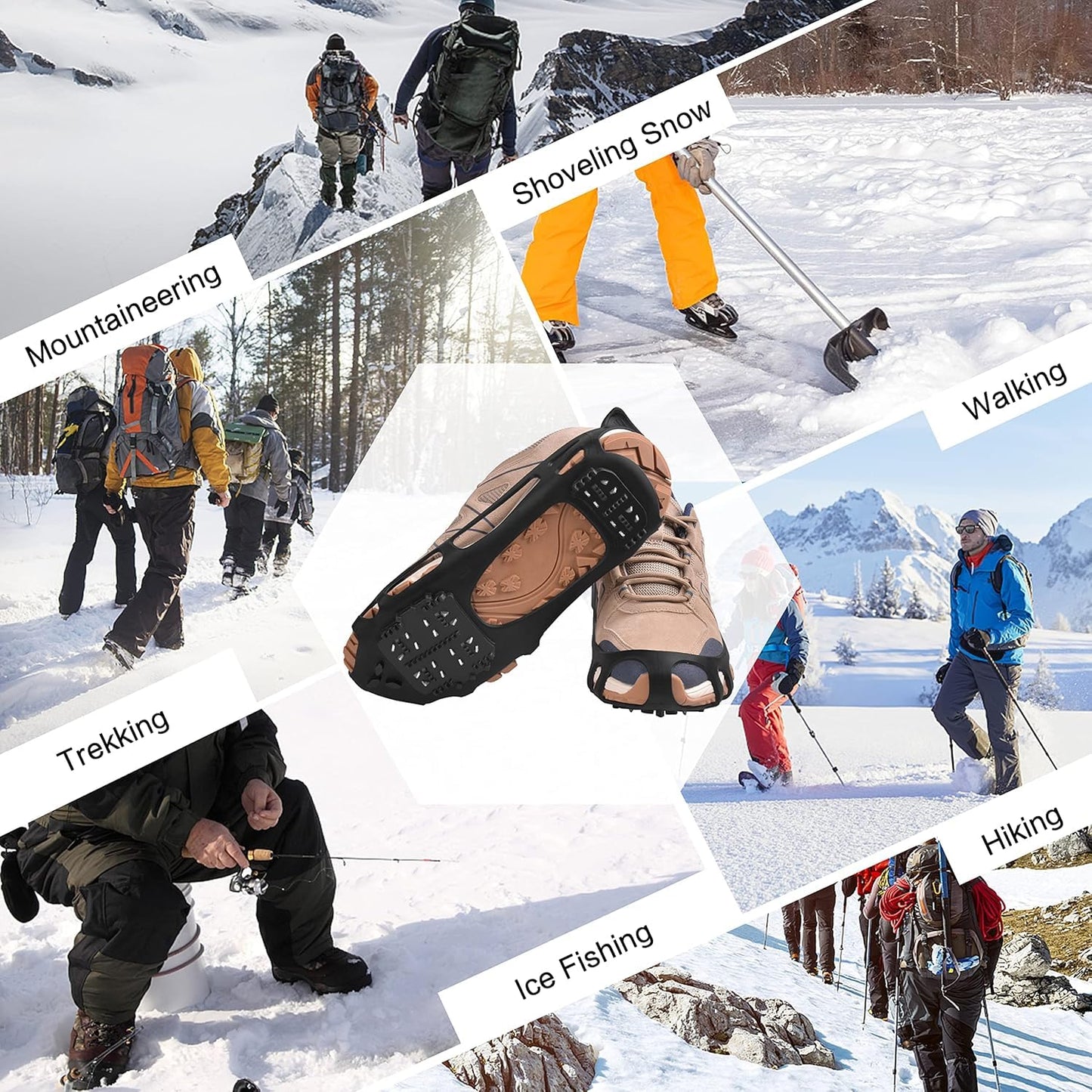 Ice Cleats Snow Traction Cleats Crampons for Walking on Snow and Ice,Non-Slip Overshoe Grippers Anti Slip Footwear for Shoes and Boots (24 Steel Without Straps, Medium(5.5-7 men/7-8.5 Women))