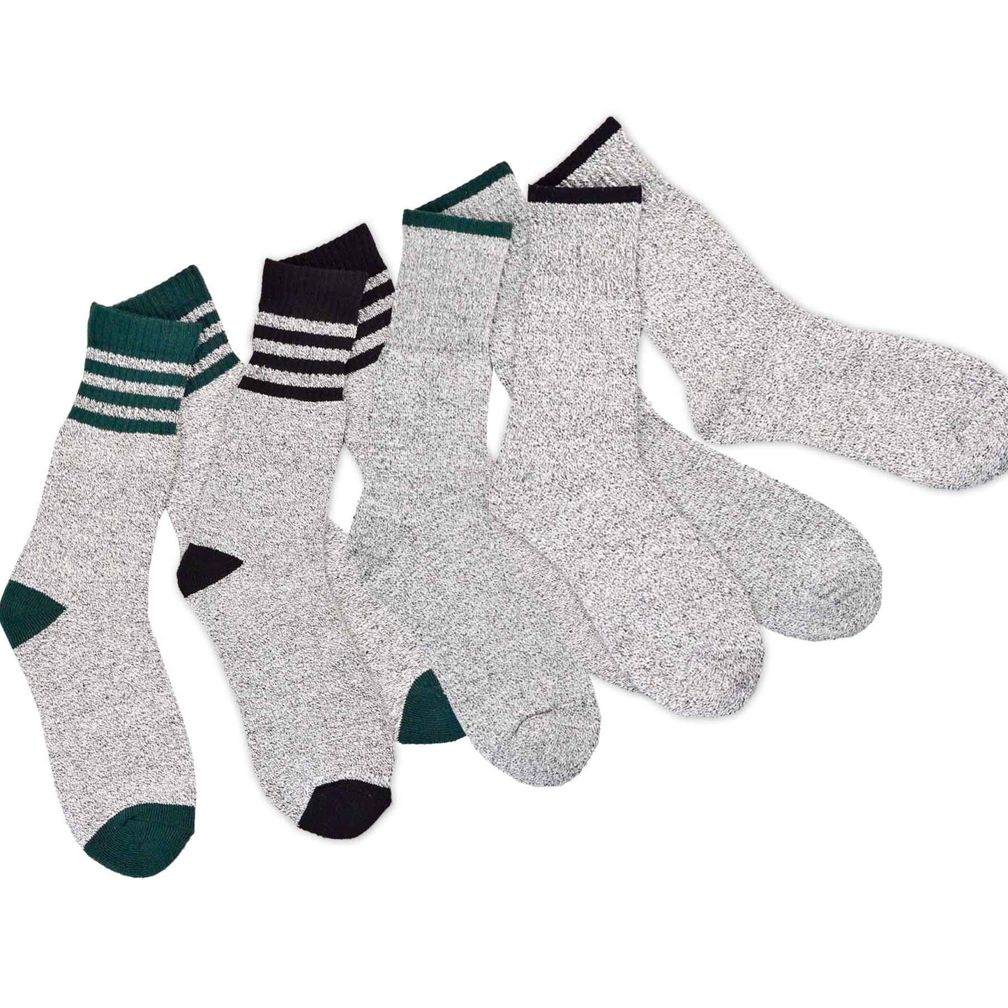 Eco Friendly Heavy Weight Recyled Cotton Winter Thermal Boot Socks 4 Pair (9-11, Stripe-Blk/Grn)