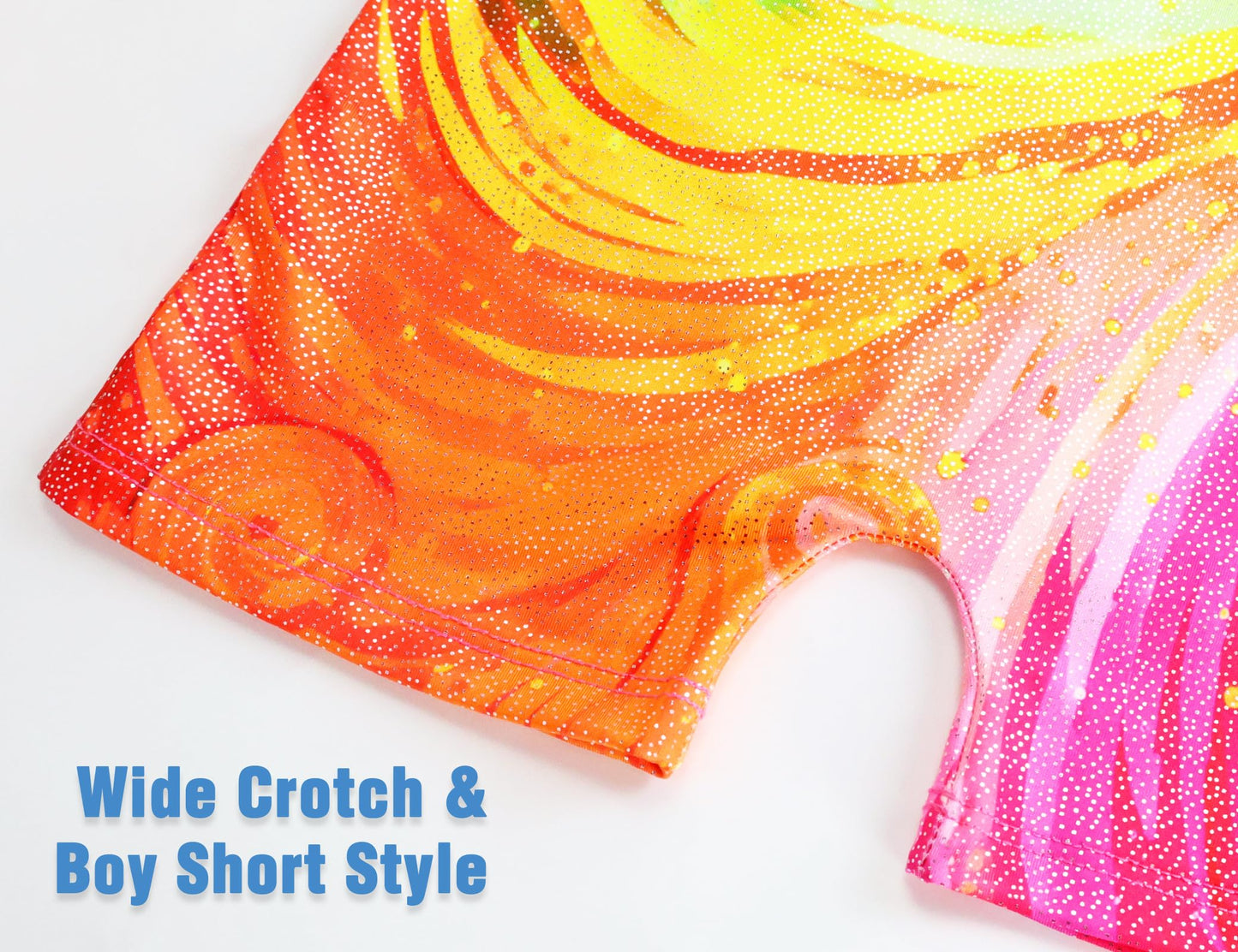 Girls Gymnastics Leotards with Shorts Size 7-8 Years Old Sparkle Colorful Wave Print Tumbling Biketards Unitard