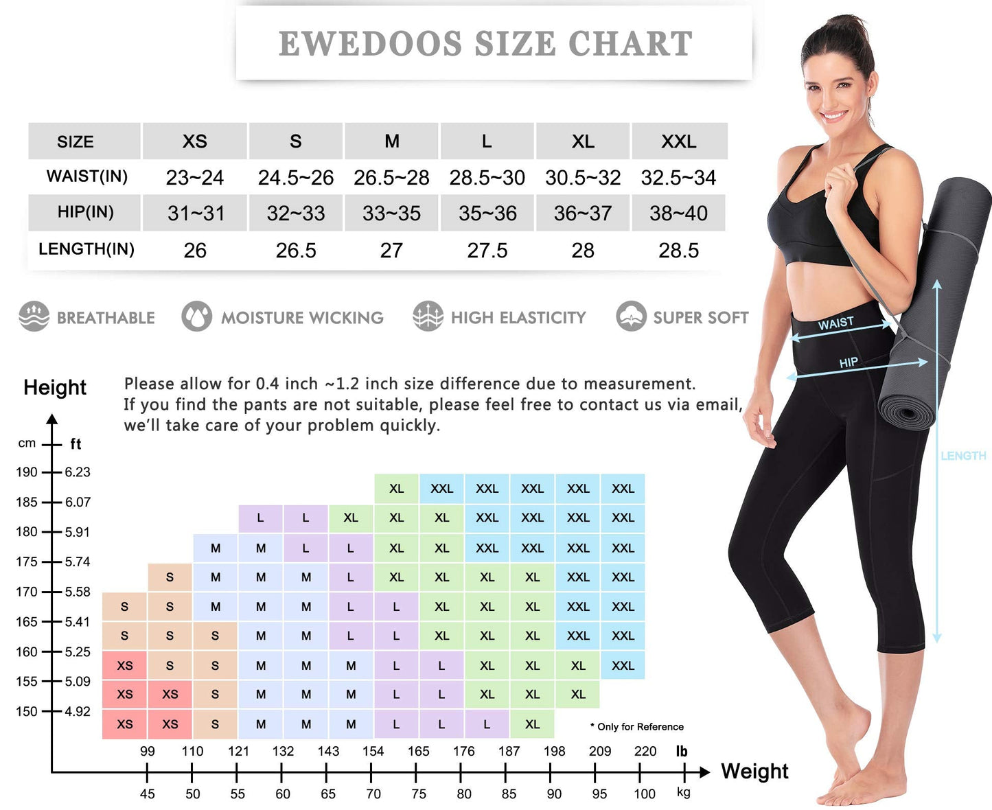 Ewedoos Womens Yoga Pants with Pockets Capri Leggings for Women Tummy Control Workout Leggings Compression Capris Pants