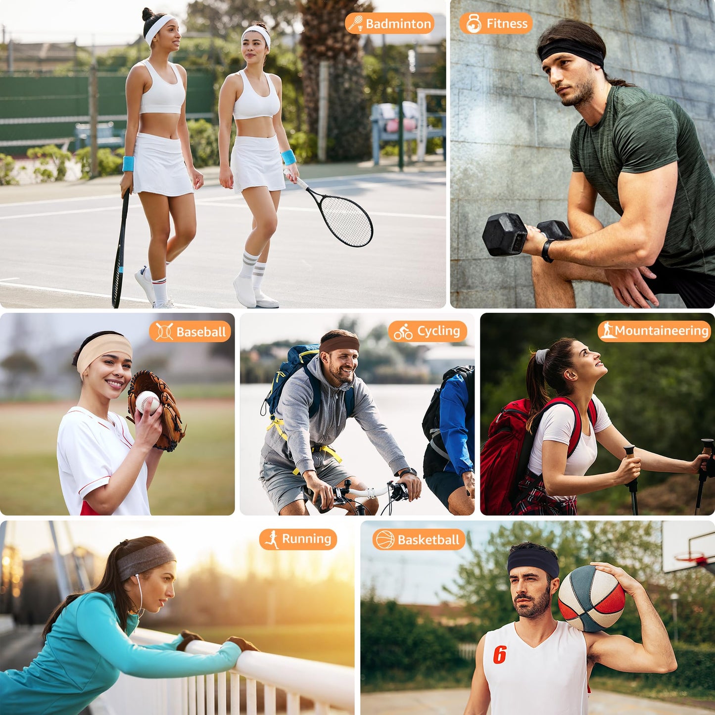 DiyJibb Headbands for Women Non Slip - 7PCS Fashion Sports Hair Bands for Women's Hair, Soft Cotton Cloth Stretchy Headbands for Women for Workout Yoga Running