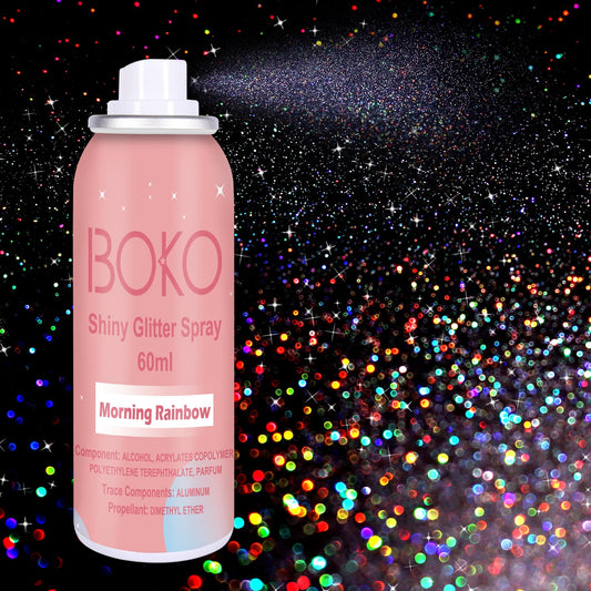 Boko Body Glitter Spray, 60ML Holographic Silver Glitter Spray for Body Hair Clothes, Quick-Drying and Long-Lasting Glitter Hairspray Body Shiny for Festival Music Concert Party Rave Accessories