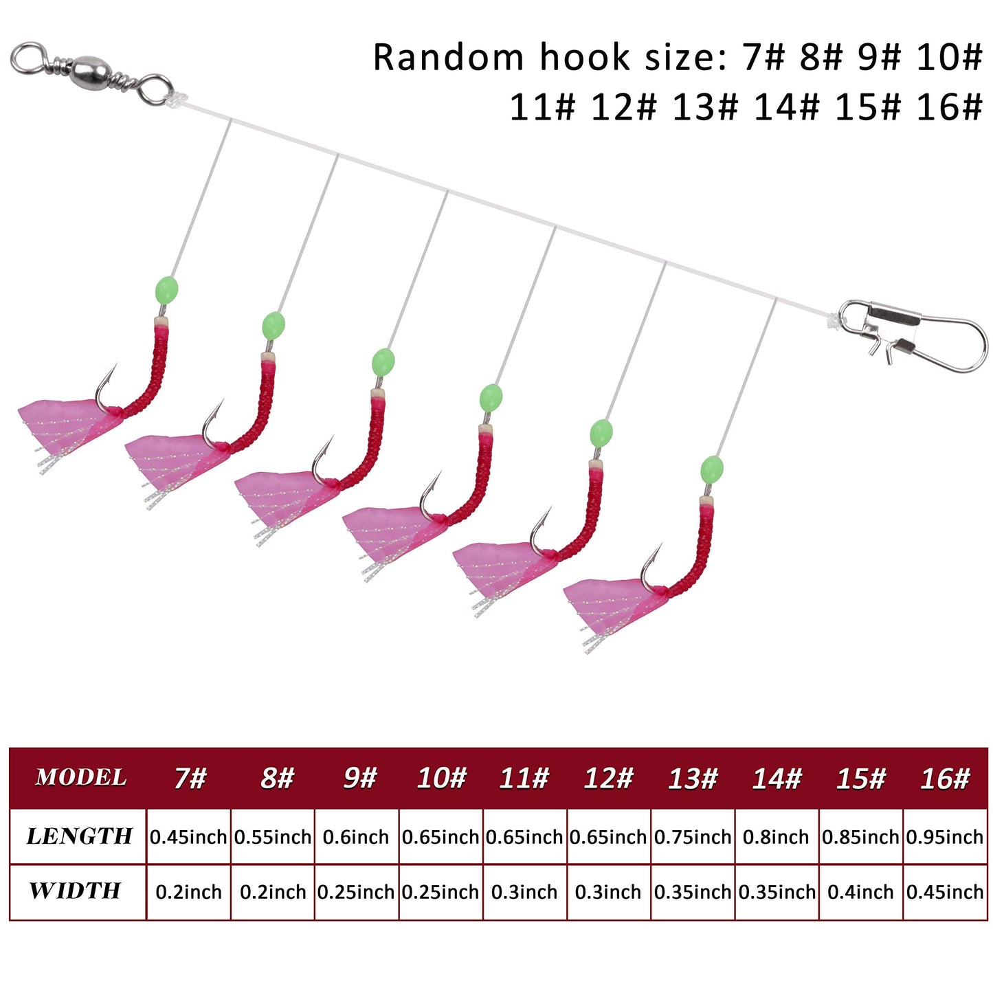 Saltwater Fishing Bait Rigs, 10Packs Surf Fishing Rigs 6 Hooks Fishing Lures Red Fish Skin Feather Hooks Glow Fishing Beads Fishing Tackles for Freshwater Saltwater