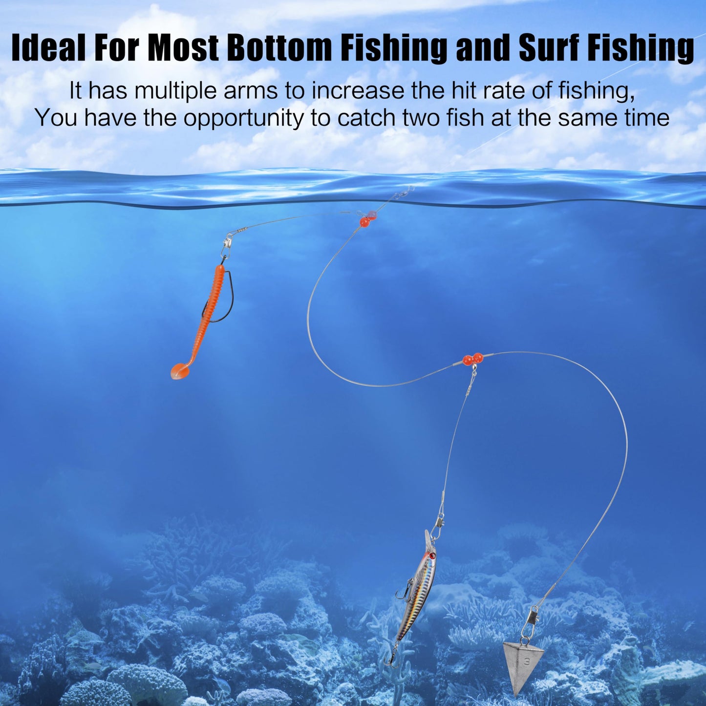 Fishing Leaders Saltwater Fishing Rigs Fishing Bottom Rigs Surf Fishing Rigs Saltwater Fishing Wire Trace Leader Rigs for Lures Bait and Hooks Steel Leaders with Swivels Snaps Beads 1Arm 2Arms