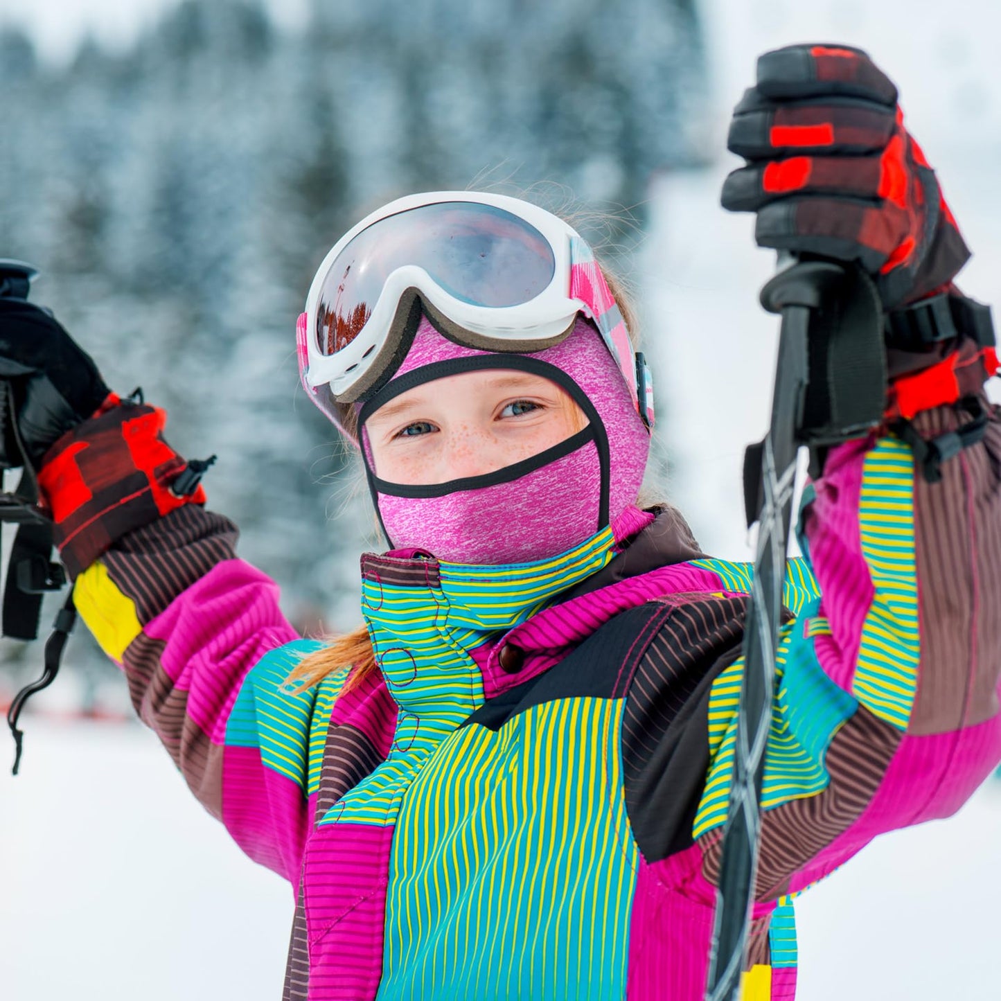 Syhood Kids Balaclava Face Mask Winter Ski Hat Face Covering Windproof Face Warmer for Cold Weather(Black, Dark Gray,Navy Blue,Rose Red,4)