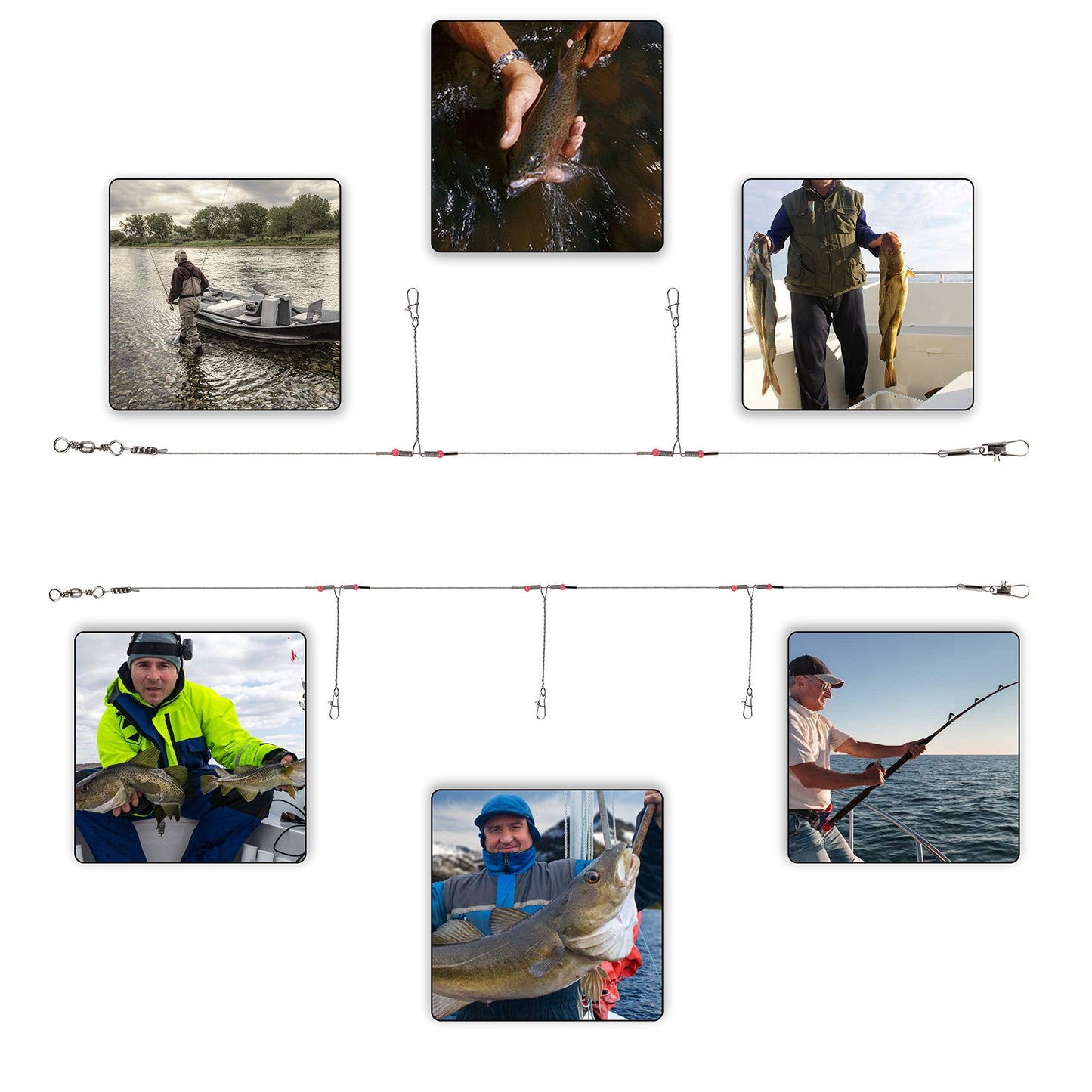 Fishing Leaders Stainless Steel Wire Rigs Saltwater Surf Fishing Rigs Standard Bottom Rigs Old Dominion Style Steel Leaders Saltwater Fishing Rig High Strength with Swivel Snaps Beads