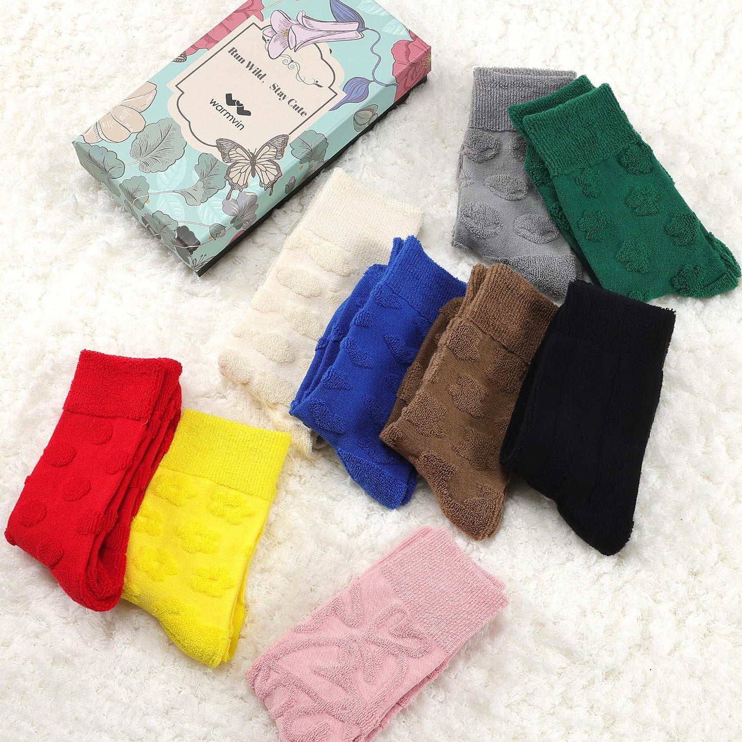 WARMVIN Winter Cozy Socks for Women Warm Thick Knit Boot Socks with Emboss Heart Pattern, Solid Pink 4 Pairs Pack Size 5-9