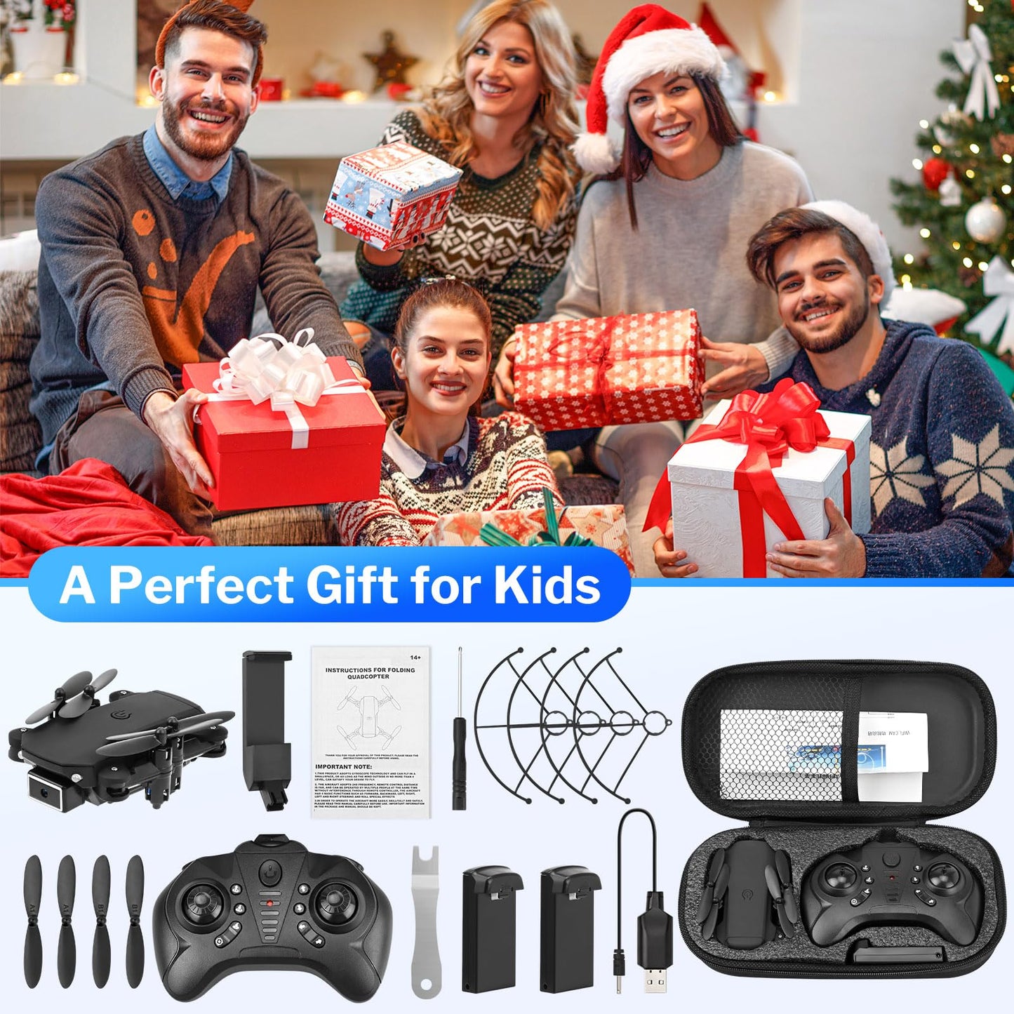 Foldable Mini Drone with HD Camera, Altitude Hold, One-Key Return, WiFi FPV, Headless Mode, Gesture Control, Path Flight, 360° Flips, and LED Lights for Kids and Beginners