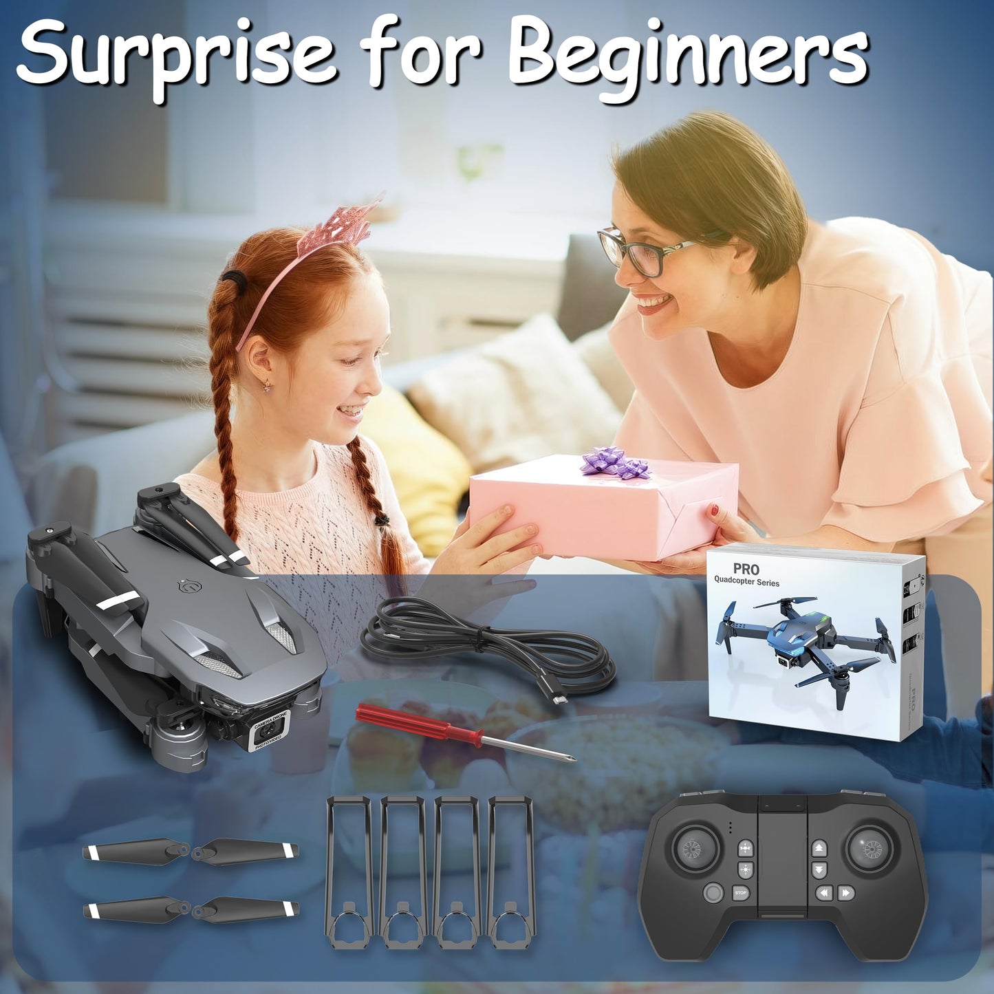 Wipkviey Drone with Camera T28 - Mini Drone 90° Adjustment RC quadcopter 1080P HD, Fpv Foldable Drones for Adults, Drones for kids, Gesture Selfy, Headless Mode, 3D Flip, drone for Beginners