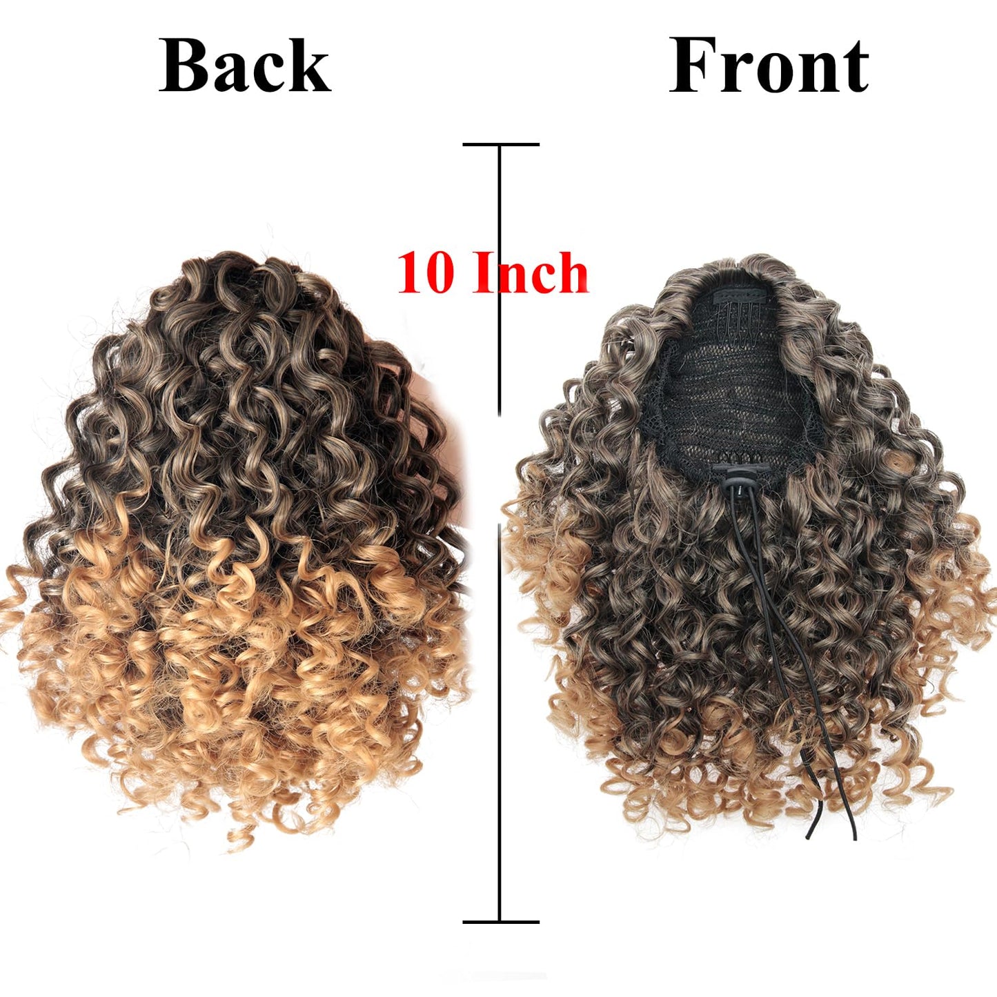 XSASLYET Ponytail Extension 10 Inch Drawstring Ponytail for Black Women Pony Tails Hair Extensions Curly Synthetic Hair Piece for Easy Daily Wear(T1B/27)