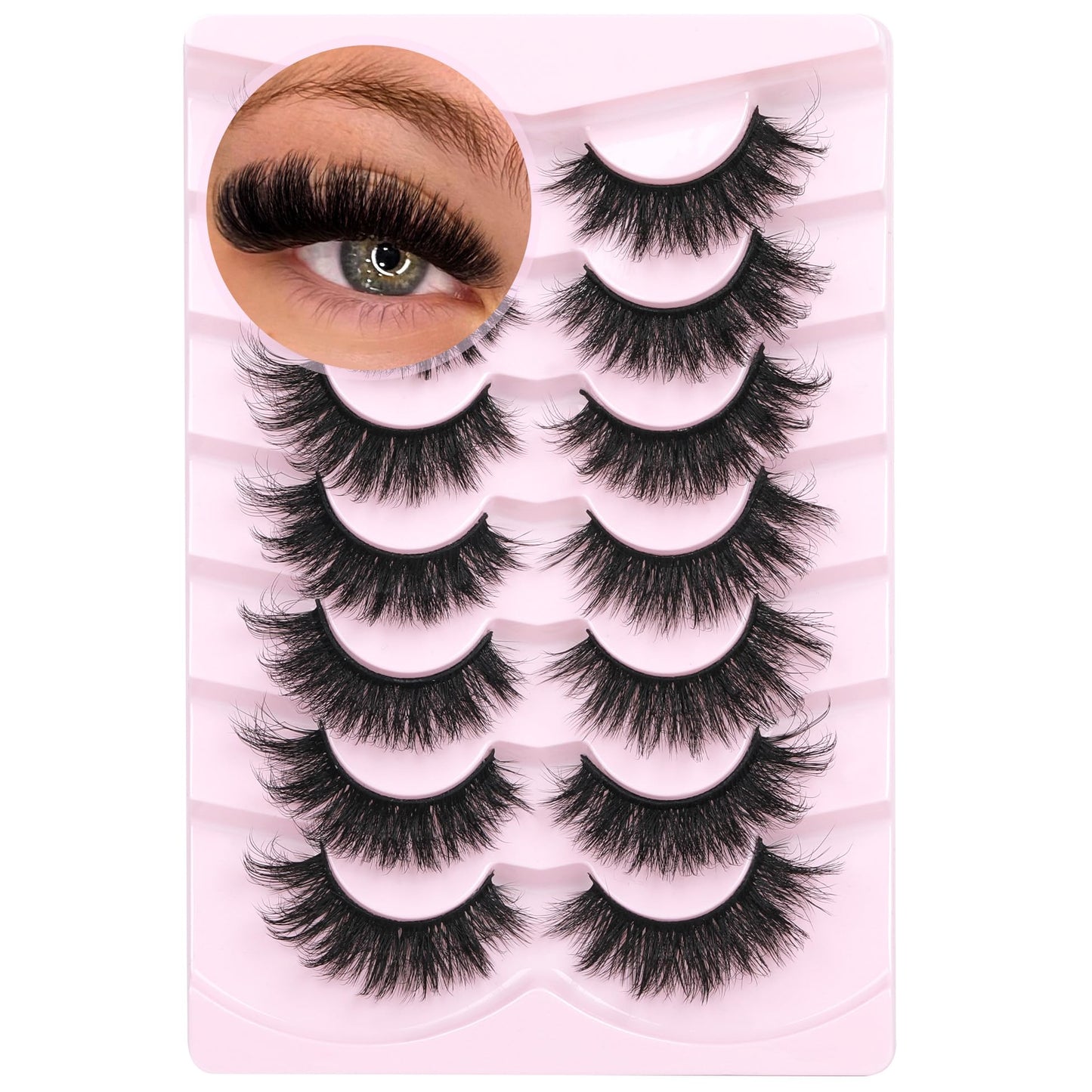 Thick Lashes Mink Fluffy Eyelashes 18MM Long False Eyelashes Strip 5D Volume Fake Eyelashes Dramatic Full Fake Lashes 7 Pairs Cat Eye Big Lashes that Look Like Extensions