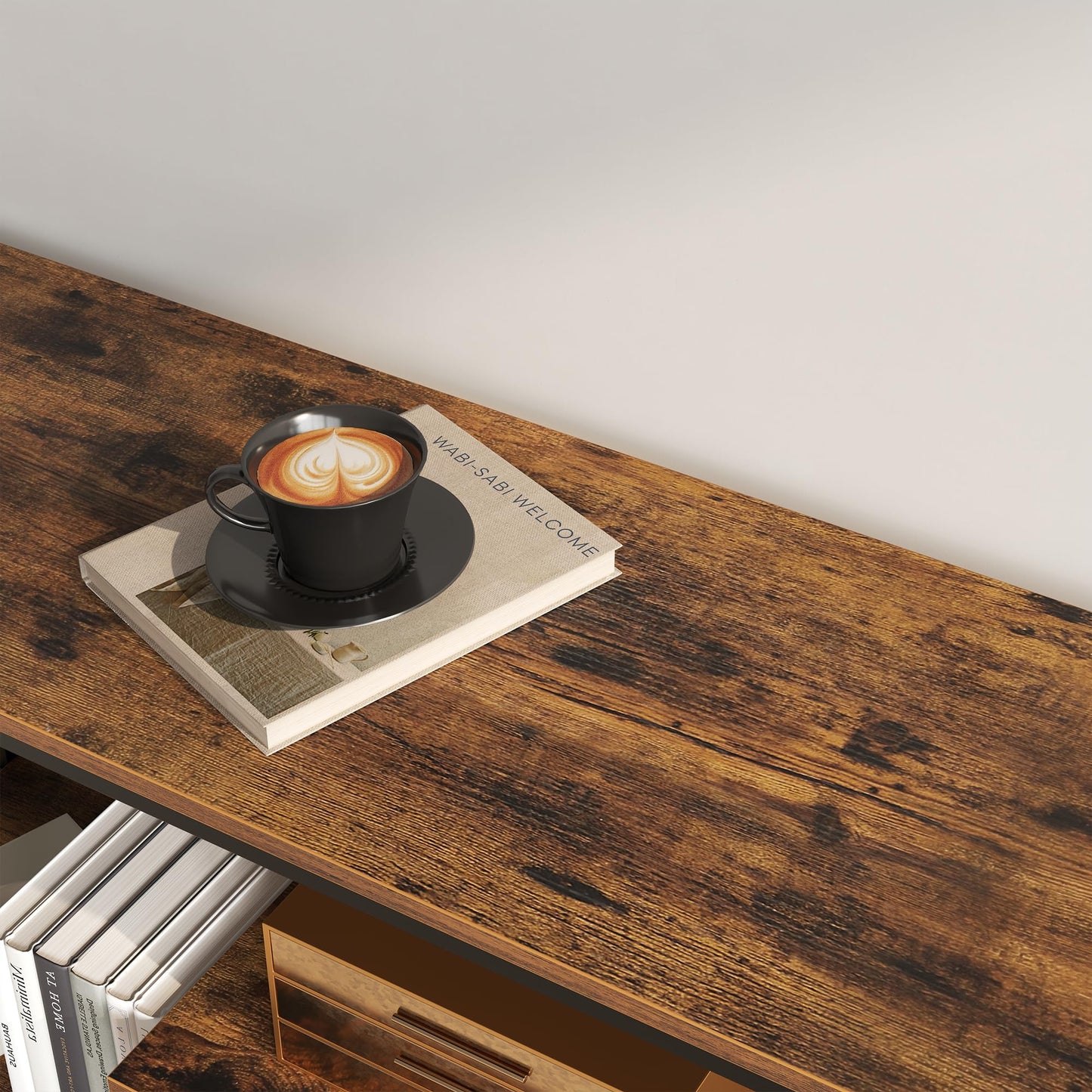 TECHMILLY Tall TV Stand for 55 Inch TV, TV Media Console Table with 3-Tier Open Storage Shelves, Modern Industrial Entertainment Center for Living Room Bedroom, Rustic Brown