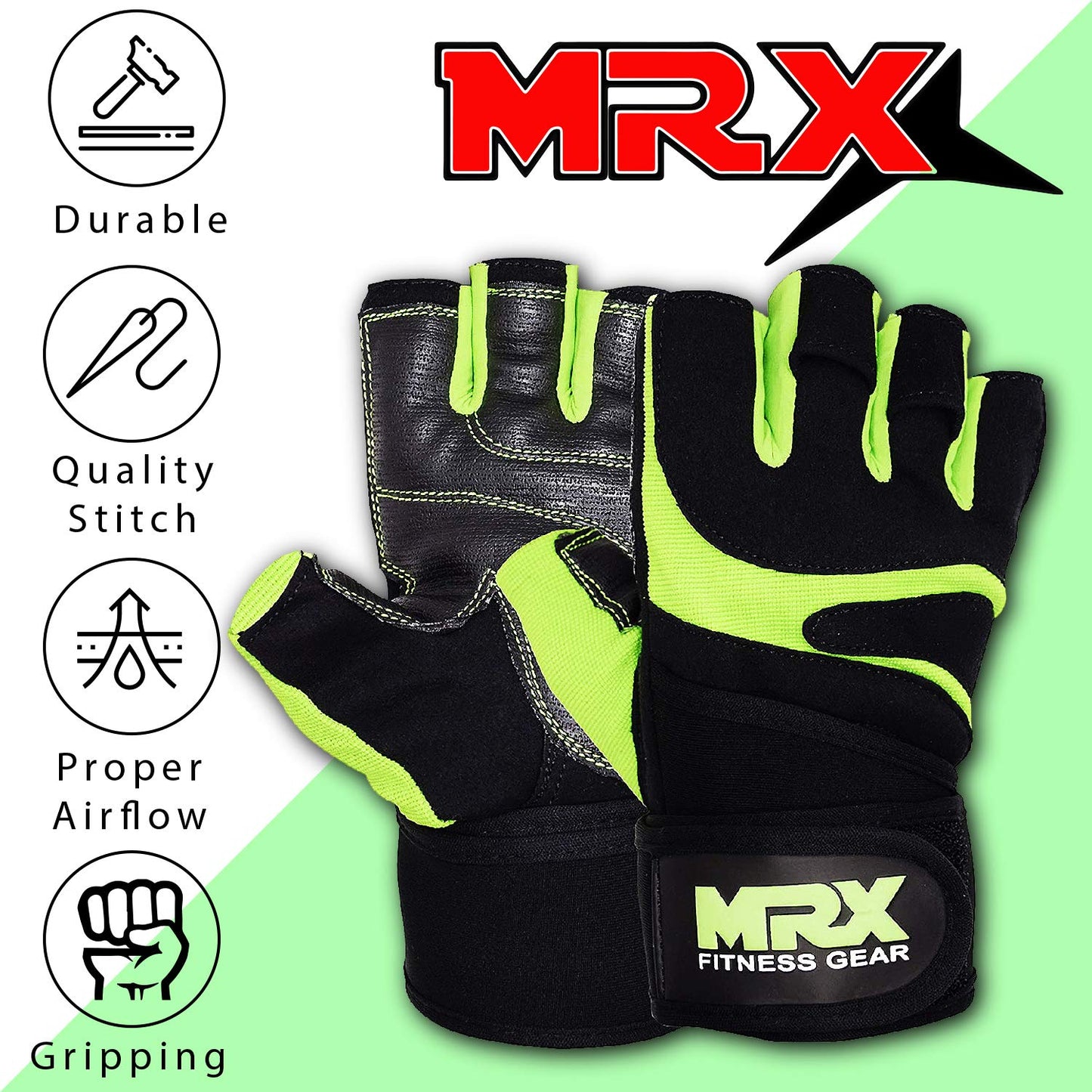 MRX Weightlifting Gloves for Men Workout Gloves Mens Wrist Support Lifting Gloves Male Gym Gloves | Workout Gym Accessories for Men Weight Lifting Fingerless Gym Exercise for Powerlifting