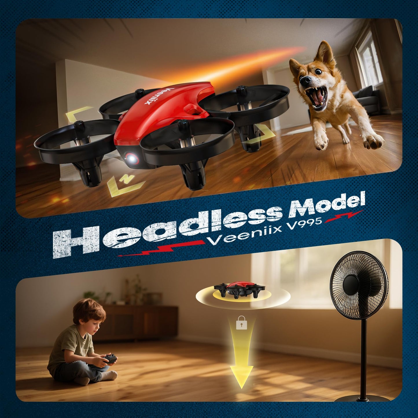 Veeniix V995 Red Mini Drone for Kids and Beginners,Indoor RC Quadcopter Plane with 3D Flips, 360° Rotation, Circle Fly, Auto Hover, Headless Mode, 21Mins 3 Batteries, Gift for Boys and Girls