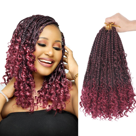 Goddess Box Braids Crochet Hair With Curly Ends 12 Inch Bohomian Box Braids Crochet Braids 8 Packs 3X Crochet Braids Synthetic Braiding Hair Extension for Black Women (12 Inch (Pack of 8), T1B BUG)…