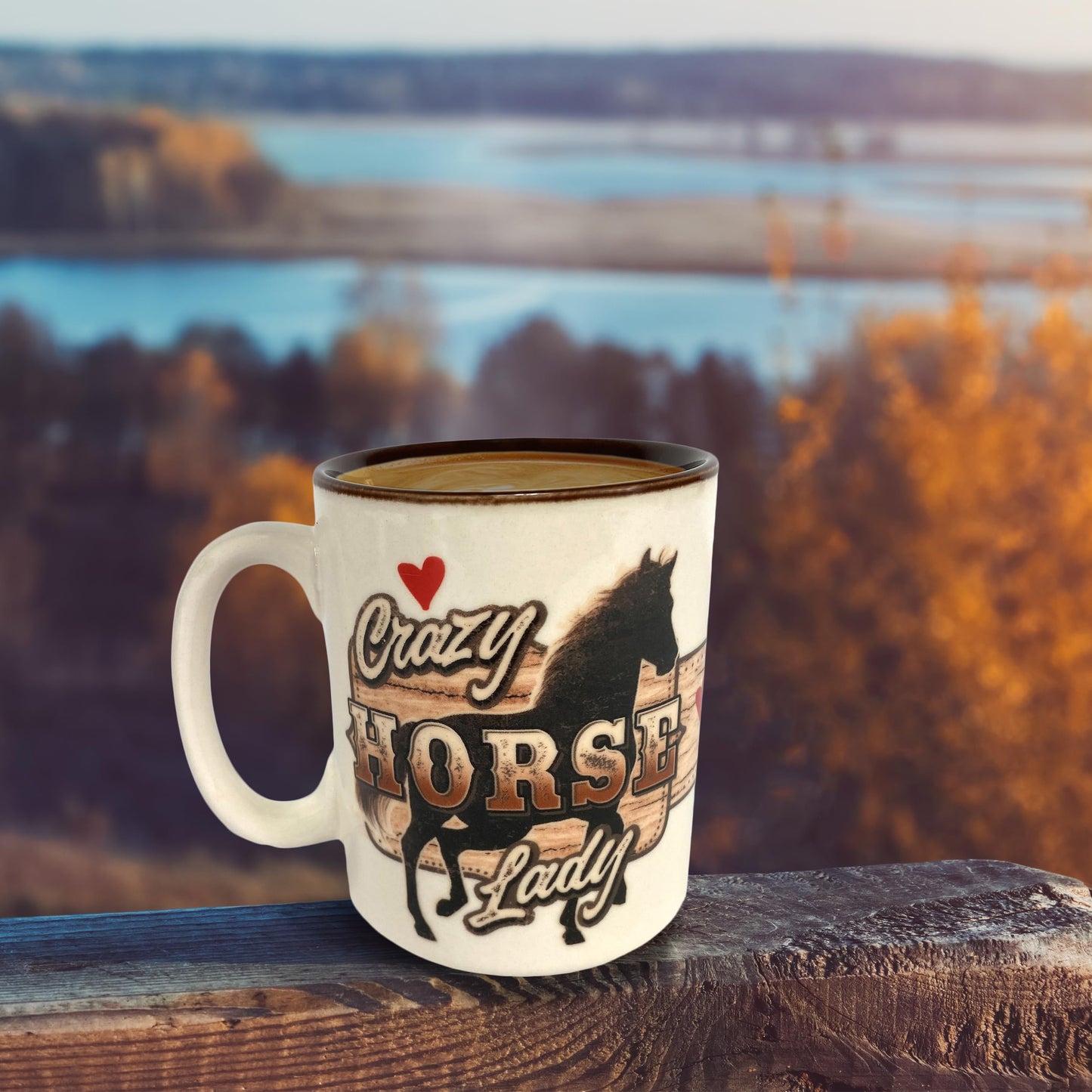 Rivers Edge Products Horse Ceramic Coffee Mug with Handle, 16 Oz, Espresso Cups and Coffee Cups Ceramic, Perfect for Coffee, Expresso, Latte, or Tea, Crazy Horse Lady