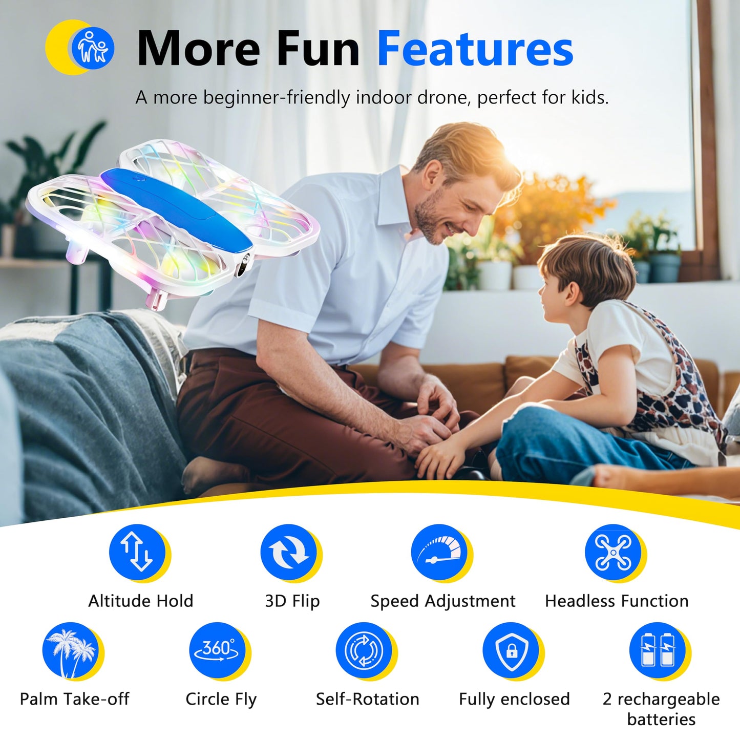 Drone for Kids, RC Drone Indoor Small Helicopter, Multi-flash Colors, Propeller Full Protect, Altitude Hold, 3D Flip, Circle Fly, Self-Rotation, Mini Quadcopter Toy with 2 Batteries