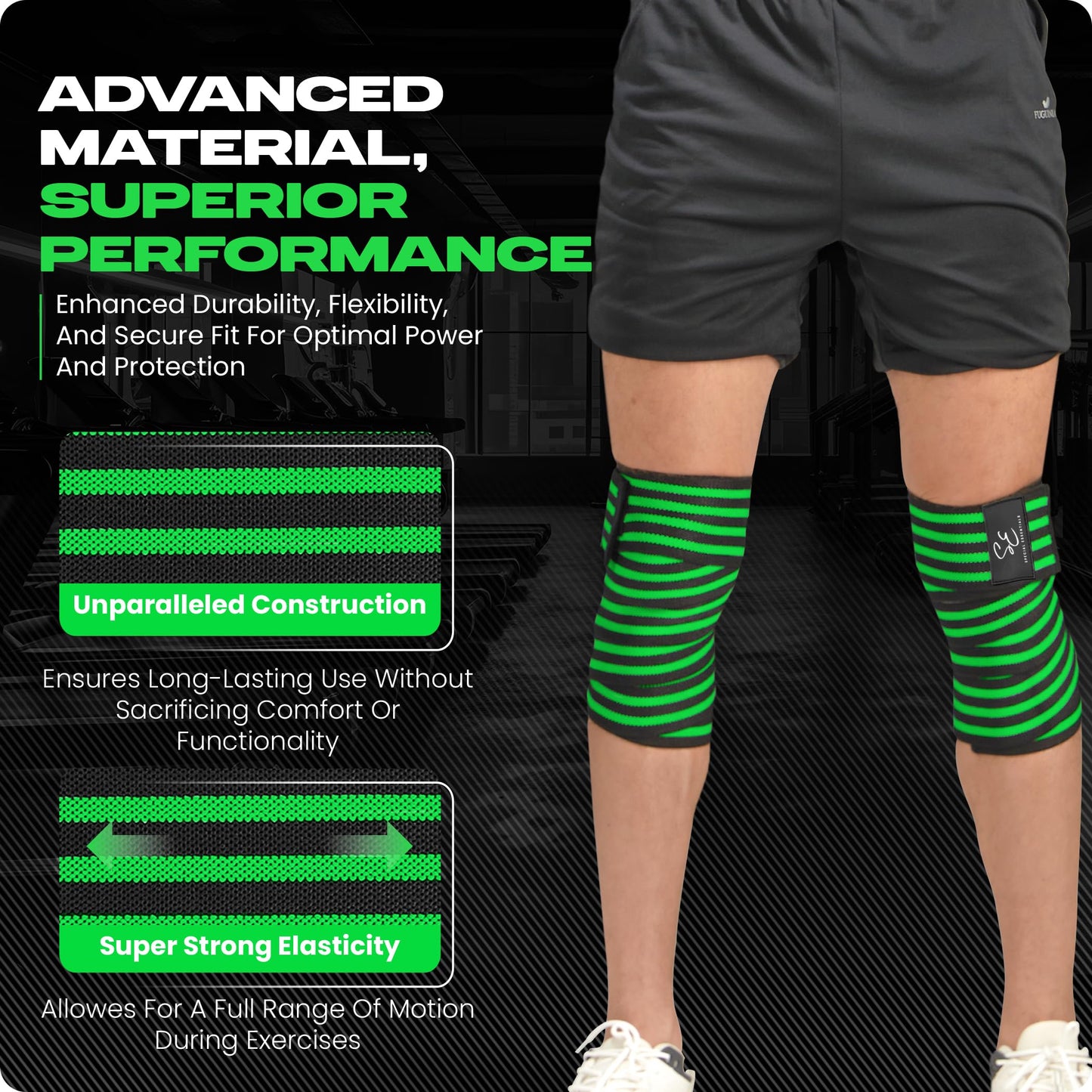 Special Essentials Knee Wraps for Weightlifting with Strap (2 Pack) - 72 Inches Flexible Support for Men & Women, for Powerlifting, Squats, Leg Press, and Cross Training