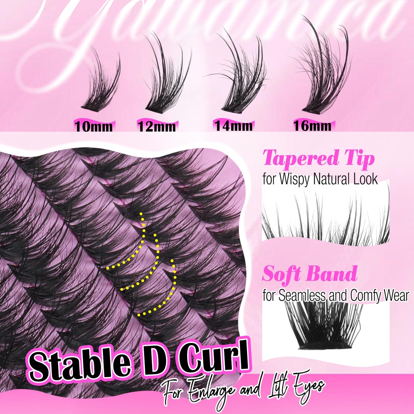 Yawamica Lash Clusters Wispy Cluster Eyelash Extensions 50D Medium Volume Eyelash Clusters Fluffy Individual Lashes 10-16mm D Curl Length Cluster Lashes Natural False Lashes Clusters DIY Lash by Self