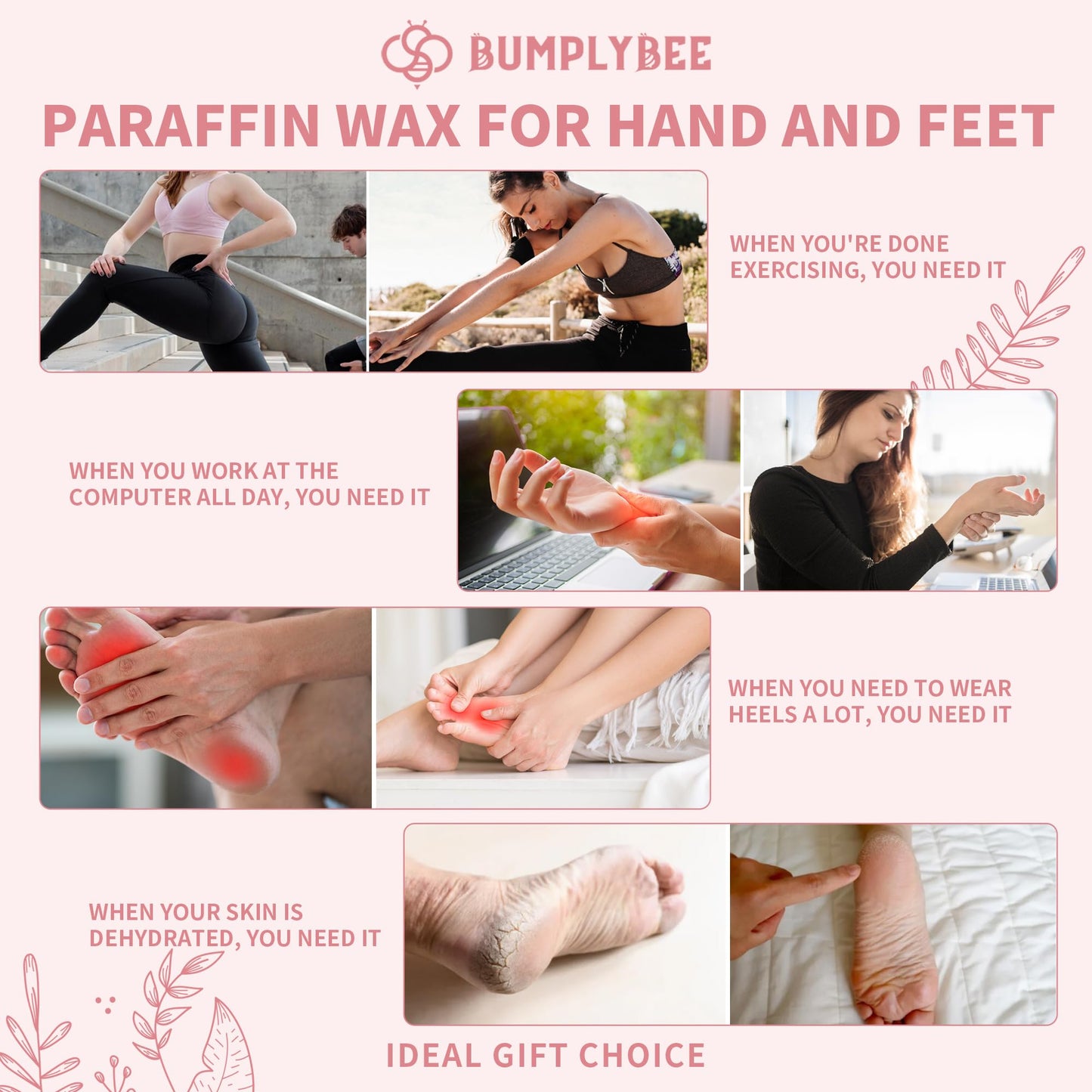 BUMPLYBEE Paraffin Wax Kit - 10 Packs Peach Scent Refills With Silicone Brush for Hands and Feet - Skin Moisturizing, Non-Greasy, Easy-Peeling
