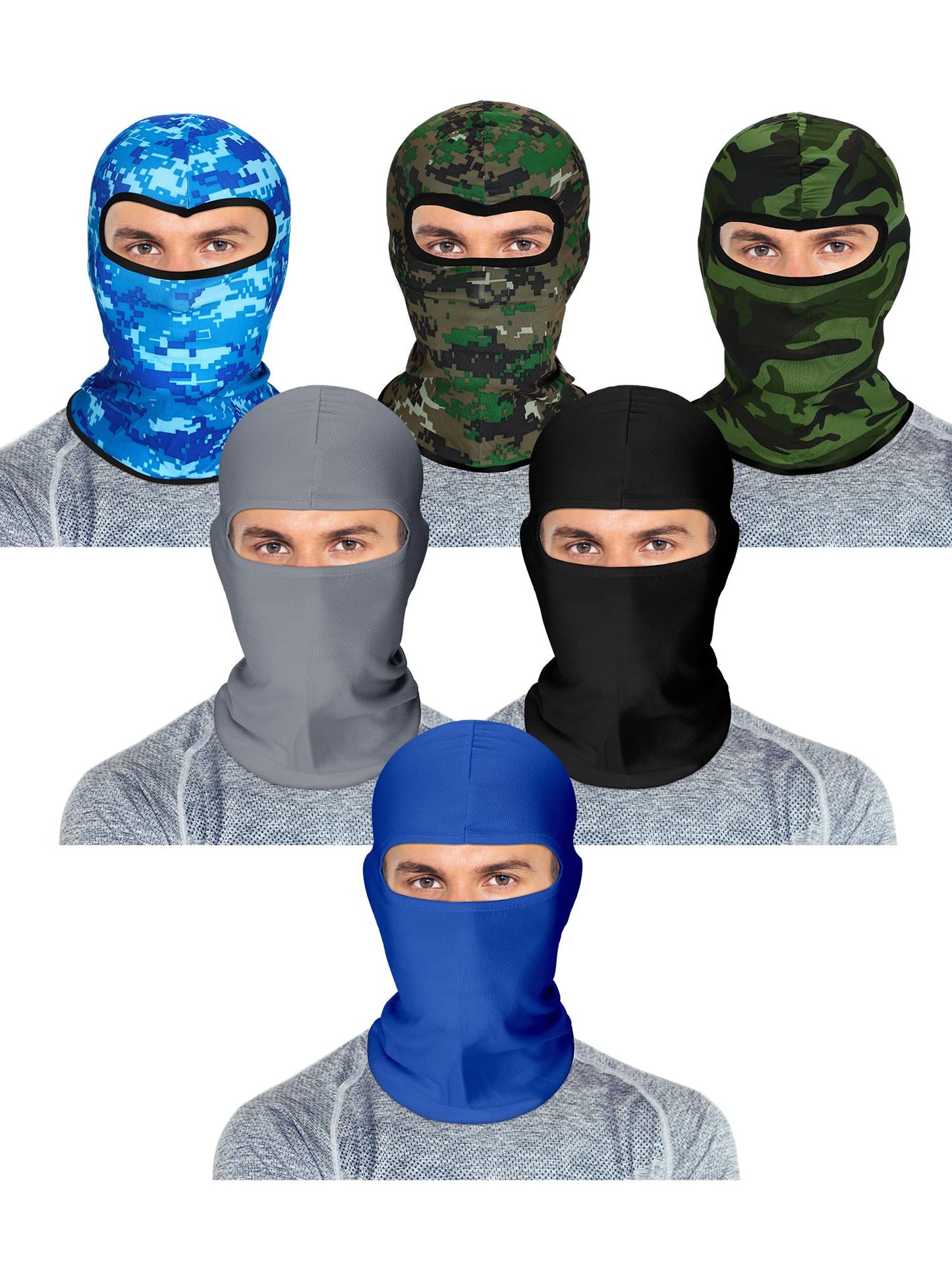 SATINIOR 6 Pieces Ski Mask for Men Balaclava Full Face Cover UV Sun Protection Cooling Neck Gaiter Clothing Scarf Bandana(Gray, Blue, Black, Fluorescent Colors)