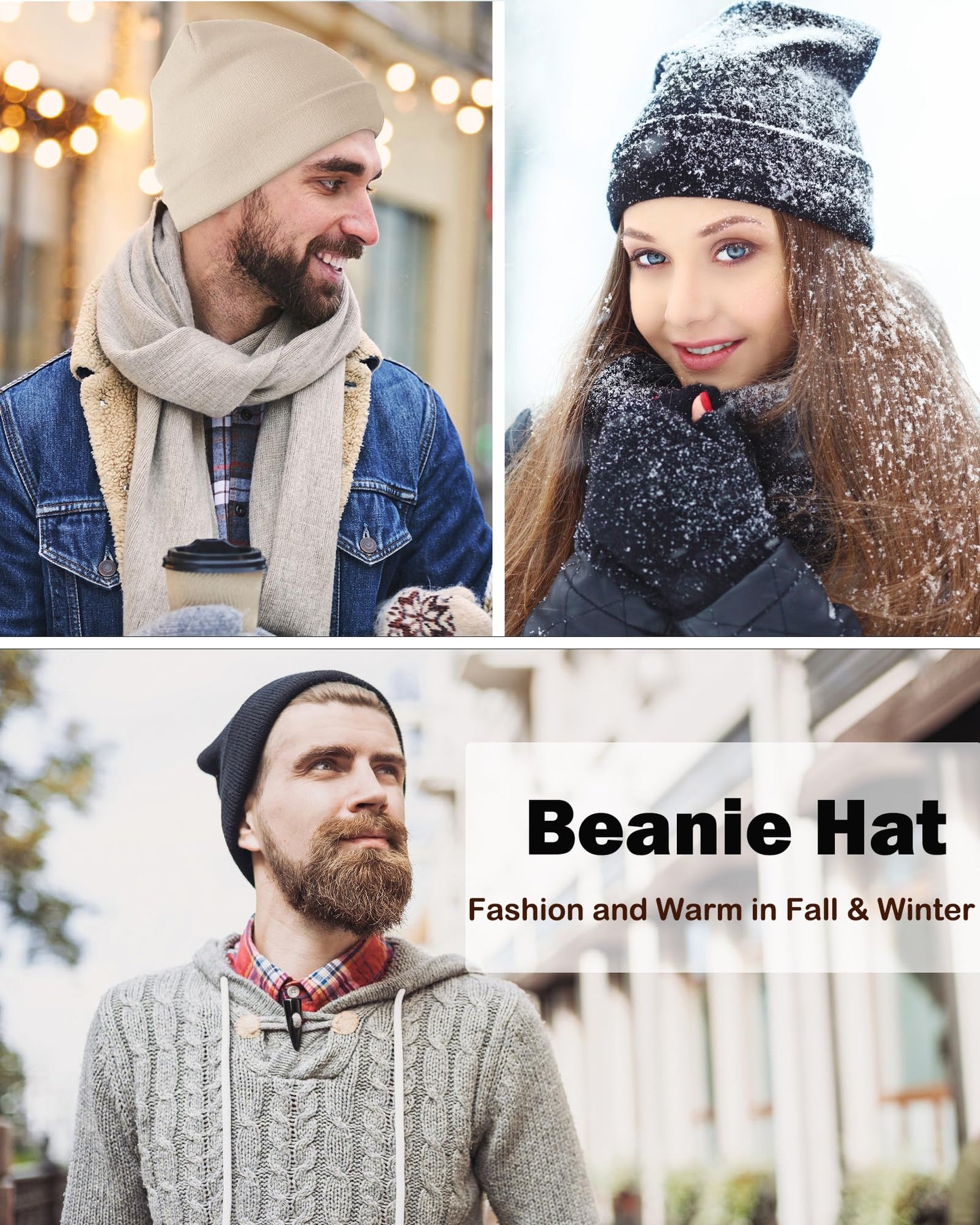 Womens Satin Lined Beanie Wool Knit Cuffed Warm Winter Hats for Women Men Soft Slouchy Silk Lining Beanies Skull Cap Beige