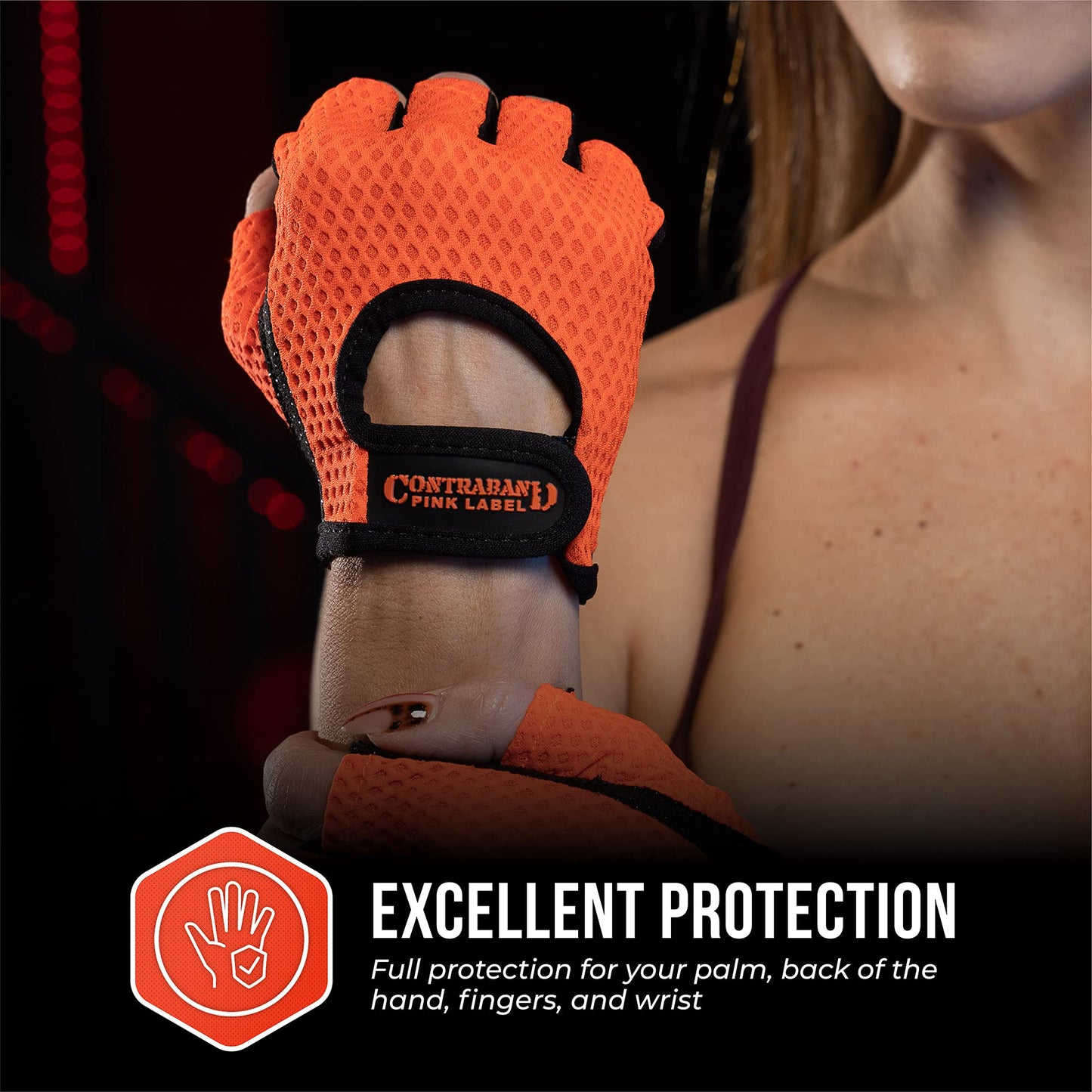 Contraband Pink Label 5307 Womens Designer Workout Gloves | Low Sweat Diamond Mesh Fabric w/Grip-Lock™ Silicone Palm (Orange, X-Small)