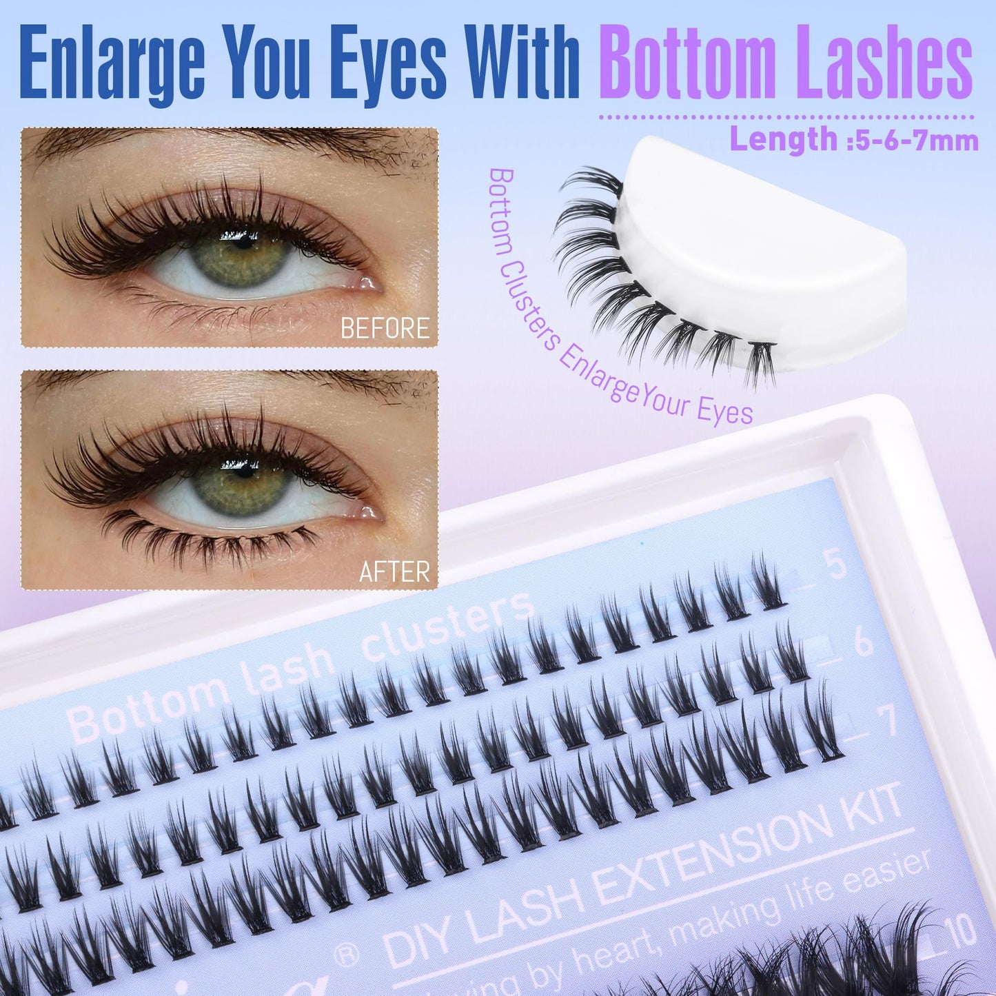 10-20mm Fluffy Lash Clusters with Manga Bottom Lashes Extension Wispy Cluster Eyelash Extensions D Curl Individual Lashes Volume DIY Eyelashes by Geeneiya