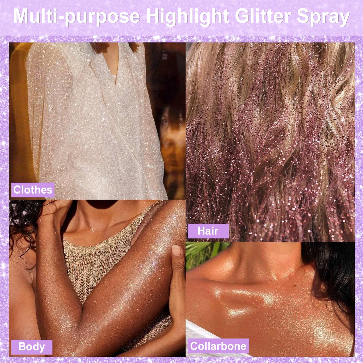 YOSCA Body Glitter Spray, 150ML Holographic Glitter Hairspray, Glitter Spray for Hair Body Clothes, Quick-Drying and Long-Lasting Shiny Glitter Spray for Festival Music Concert Party Rave Accessories