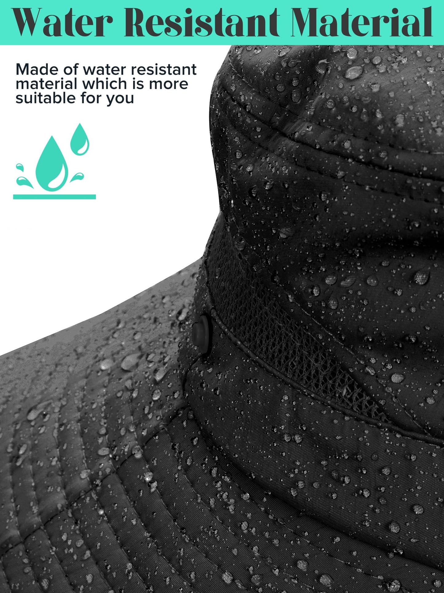 Sun Hat with Ponytail Hole for Women,Sun UV Protection UPF50+ Waterproof Beach Bucket Safari Hiking Hat for Women Black