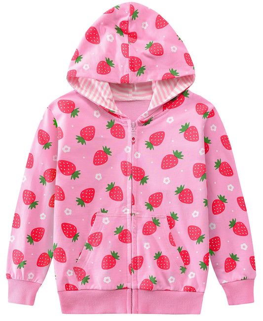 Tkria Baby Girls Zip-up Jacket Toddler Lightweight Hoodie Cotton Pullover Fleece Strawberry Sweatshirt Kids Fall Winter Coat Outwear Size 6