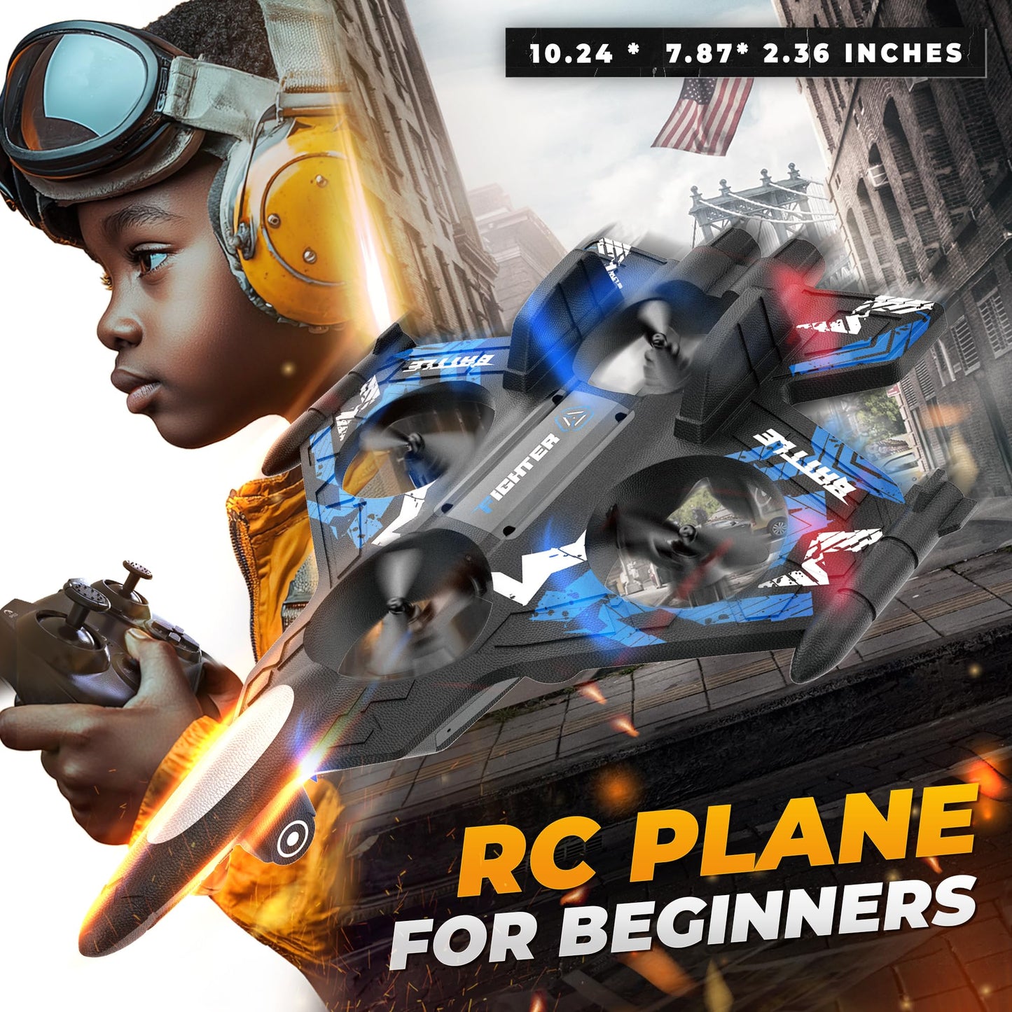 BEZGAR Drones for Kids | 2.4GHZ RC Plane, Remote Control Airplane, RC Helicopter, 360° Flip Fighter Jet Toy with Colorful LED Navigation Lights Blue, Toys for ages 8-13