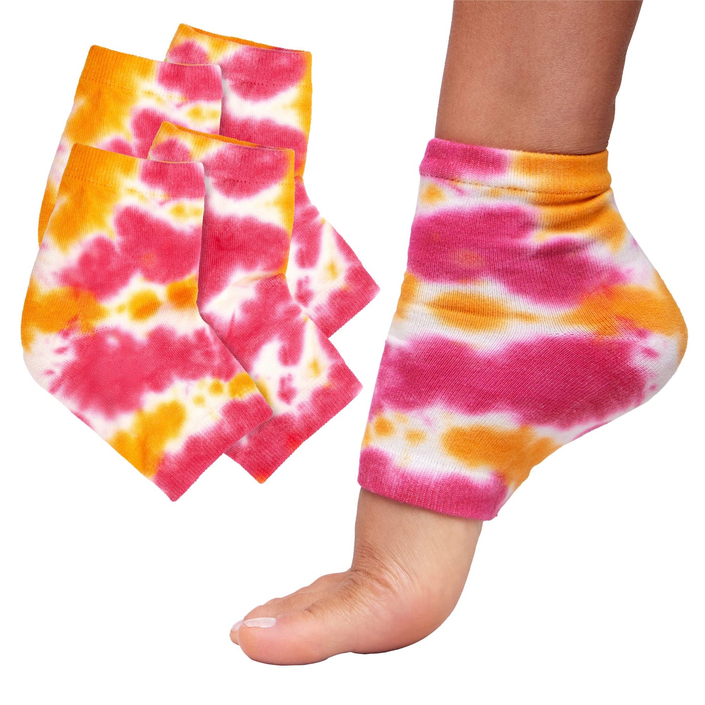 ZenToes Moisturizing Heel Socks 2 Pairs Gel Lined Toeless Spa Socks to Heal and Treat Dry, Cracked Heels While You Sleep (Regular, Pink Tie Dye)