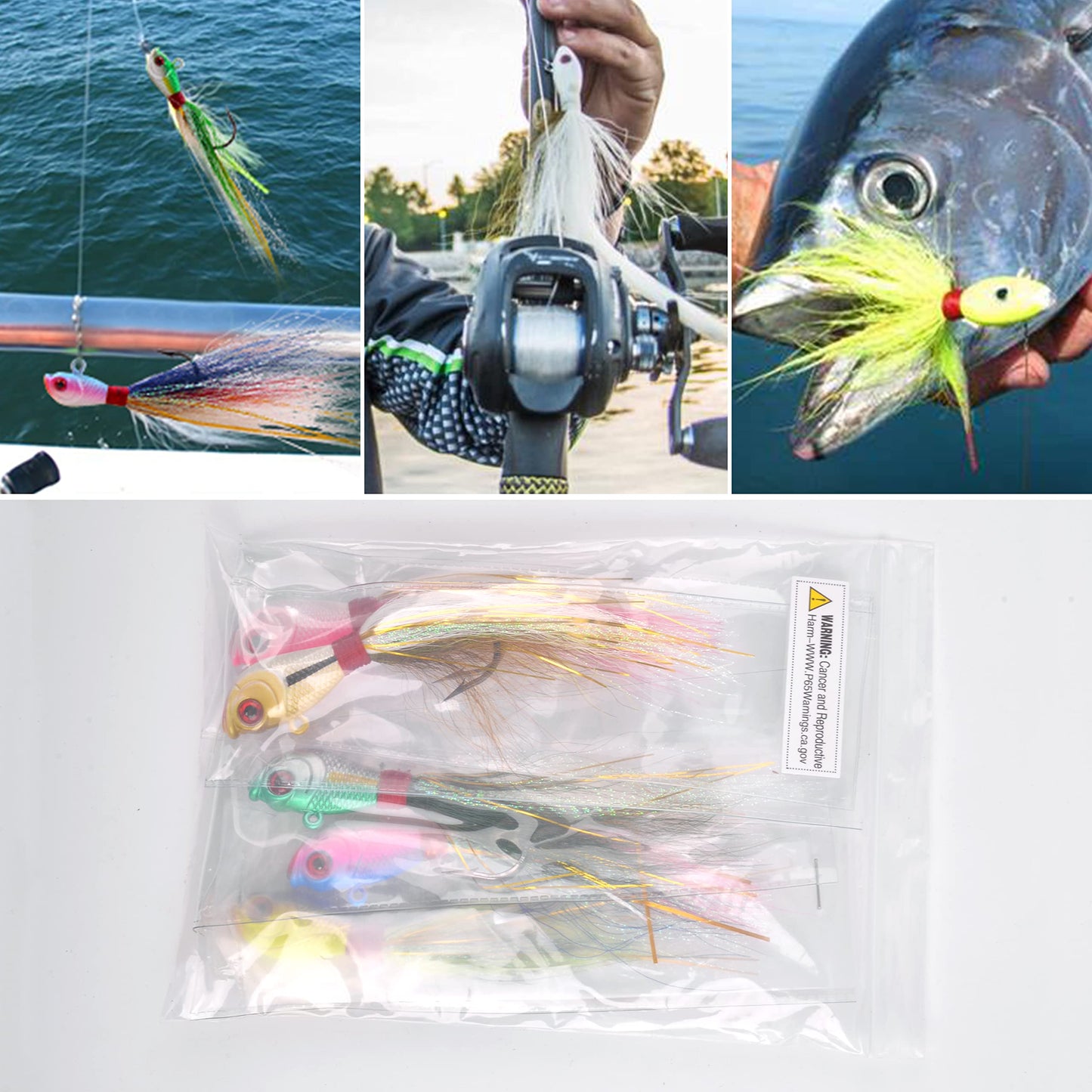 Bucktail Jigs Saltwater Hair Jig Lures, 5pcs Bucktail Jigs Fishing Lures Surf Fishing Jig Head Swimbait Jig Hook for Bass Flounder Striper 1/4oz 1/2oz 1oz 1.5oz