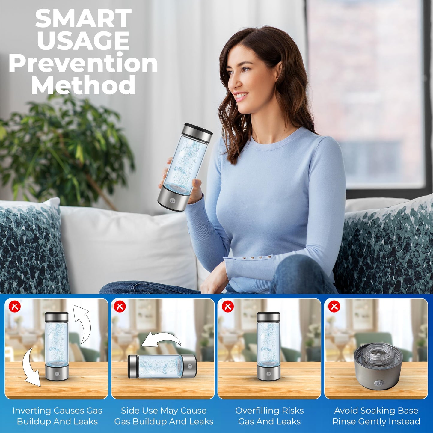 FRAVI Hydrogen Water Bottle - Portable Molecular Hydrogen Bottle with SPE PEM Technology - Glass Ionized Water Maker for Hydration, Energy, Antioxidants - Ideal for Travel, Gym and Daily Use