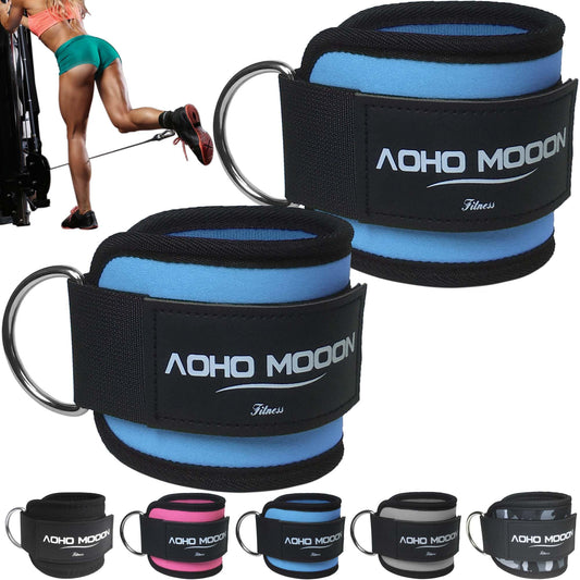 AOHO MOOON (Pair Comfortable Adjustable Ankle Straps for Cable Machines Women, Gym Workout Leg Straps, Ankle Cuffs for Glute Workouts, Foot Straps for Kickback, One Size Fit All with D Ring