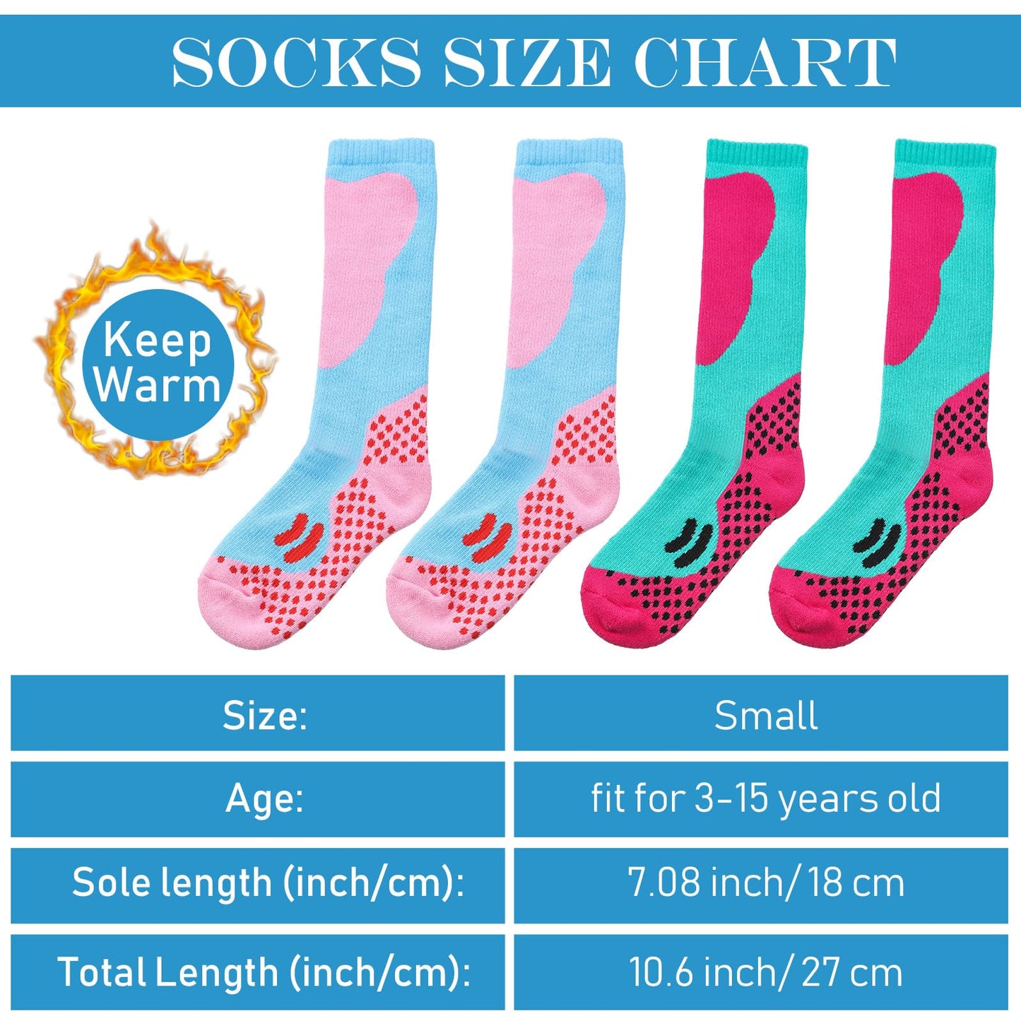 Geyoga Kids Ski Socks 4 Pairs Winter Warm Long Knee Snow Skiing Snowboard Skating Socks for Boy Girl Christmas Activities (Vintage Pattern)