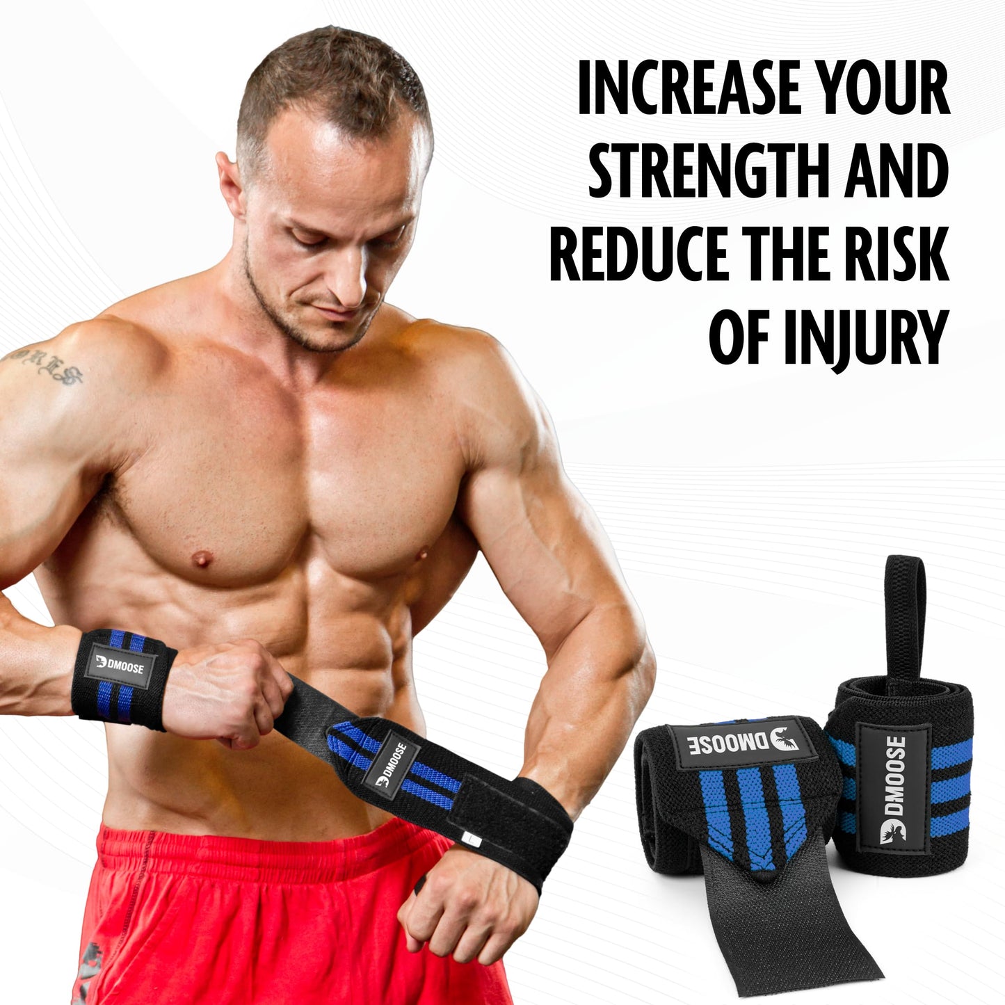 DMoose Weightlifting Wrist wrap 12 and 18 Inches Thumb Loops with Wrist Support for Workouts Powerlifting Wrist Straps for Weight Lifting Men and Women Blue Stripes
