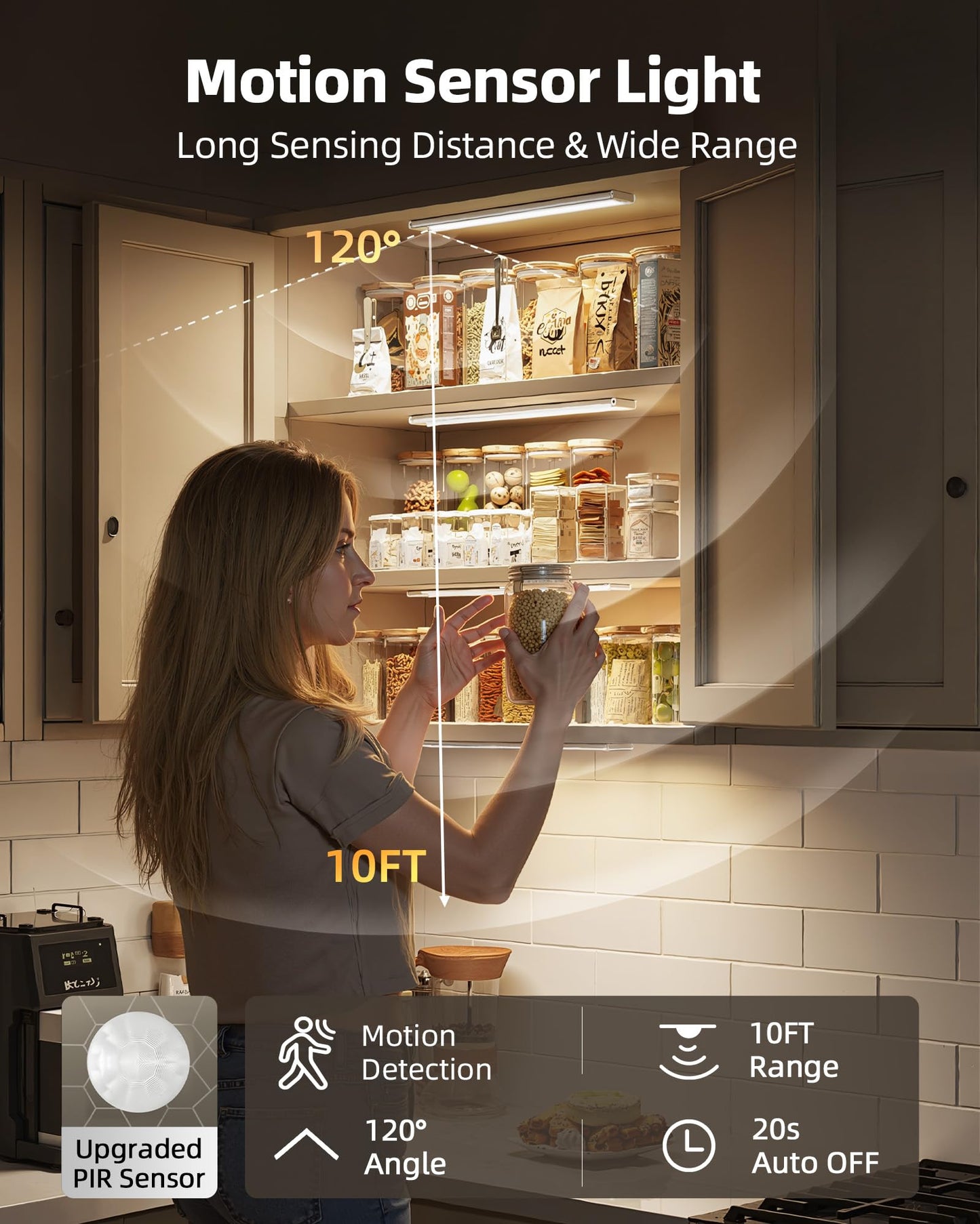 AMETHEUS 6-Pack Under Cabinet Lighting Wireless, LED Motion Sensor Light Indoor, Rechargeable Closet Lights Battery Operated, Dimmable & 3 Color Temps, Under Counter Lights for Kitchen, Stairs (8inch)