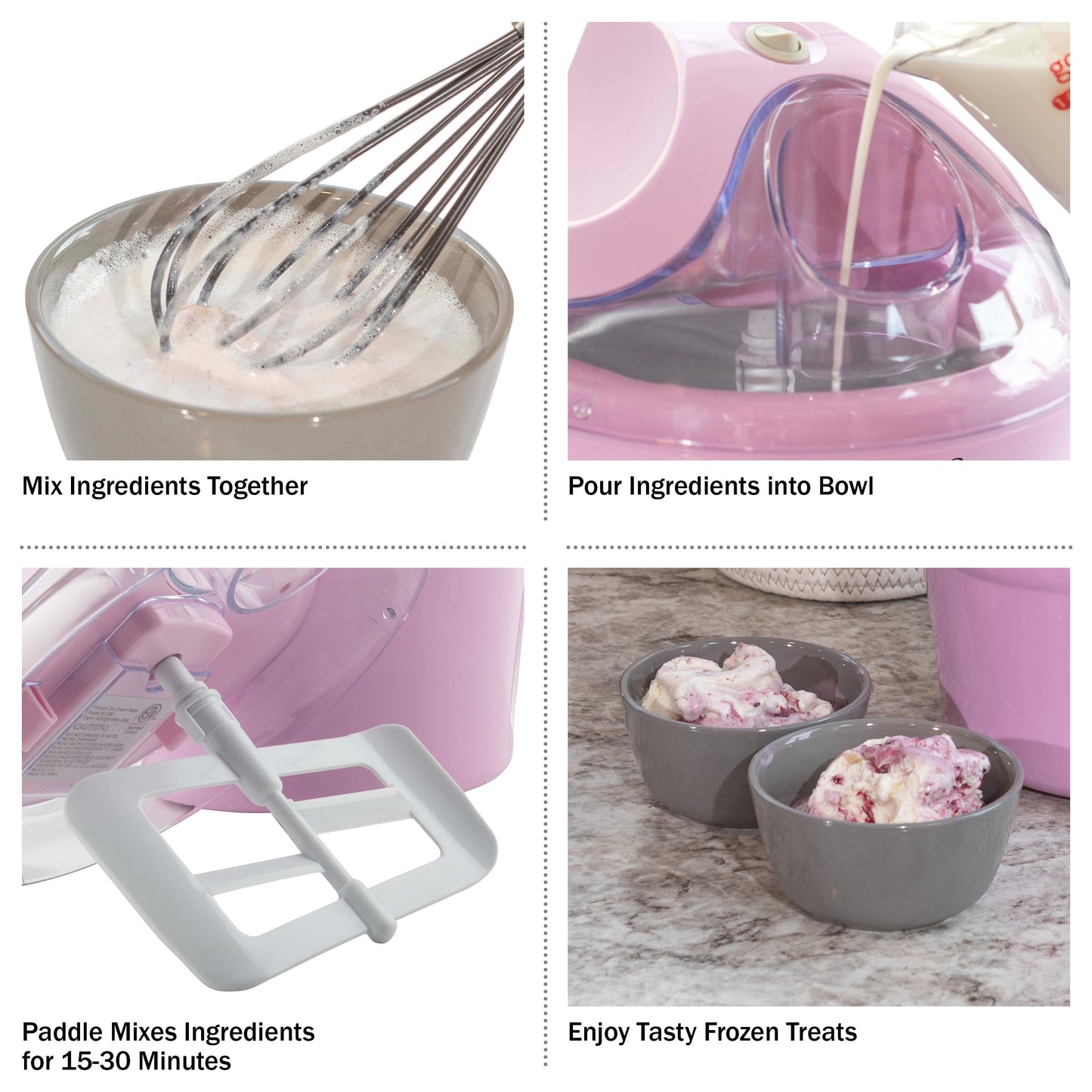 Ice Cream Maker - 1QT Ice Cream Machine Makes Sorbet, Gelato, Ice Cream, and Frozen Yogurt - Kitchen Appliances and Gadgets by Classic Cuisine (Pink)