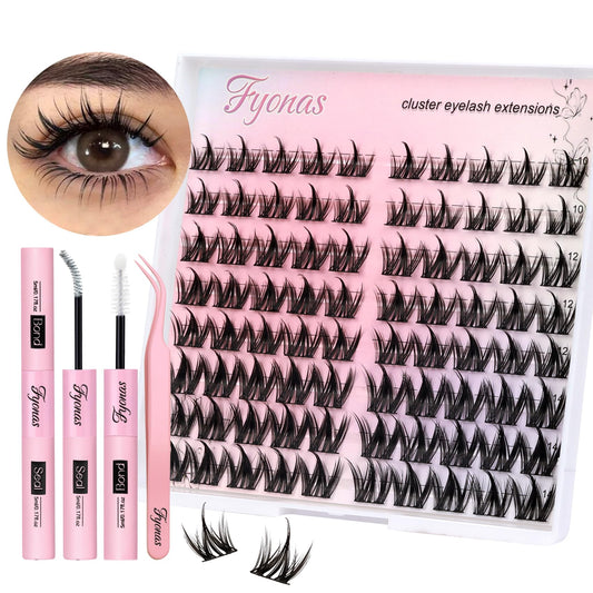 Fyonas Manga Lash Clusters Kit Natural Eyelash Clusters Spiky Lash Extension Kit 80Pcs Anime Cluster Eyelash Extensions with White Lash Glue Waterproof and Tweezers DIY at Home (Cutey Kit-B)
