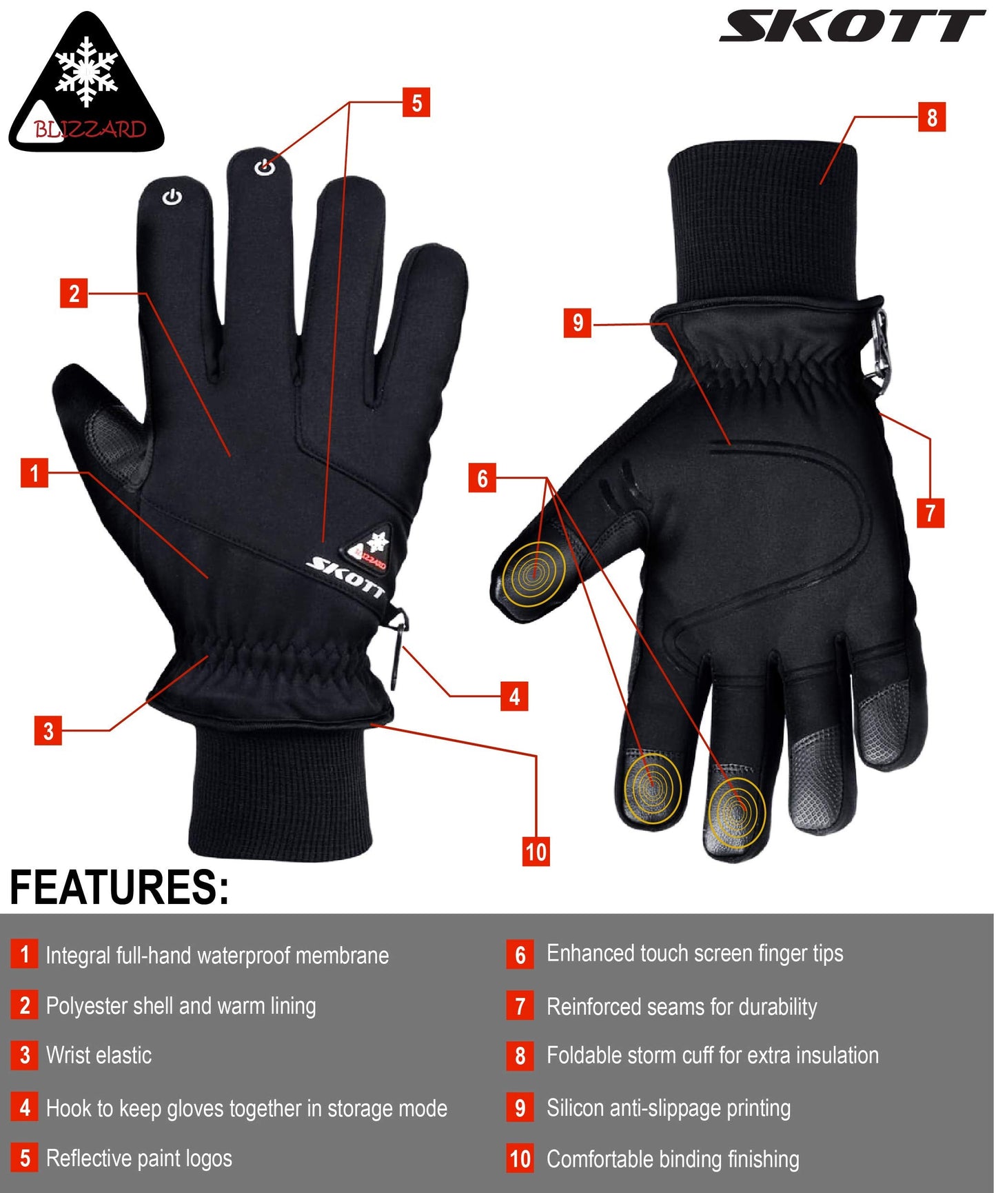 skott Blizzard Insulated Winter and Multi-Sport Gloves for Outdoor Activities with Unisex Design and Touch Screen Feature