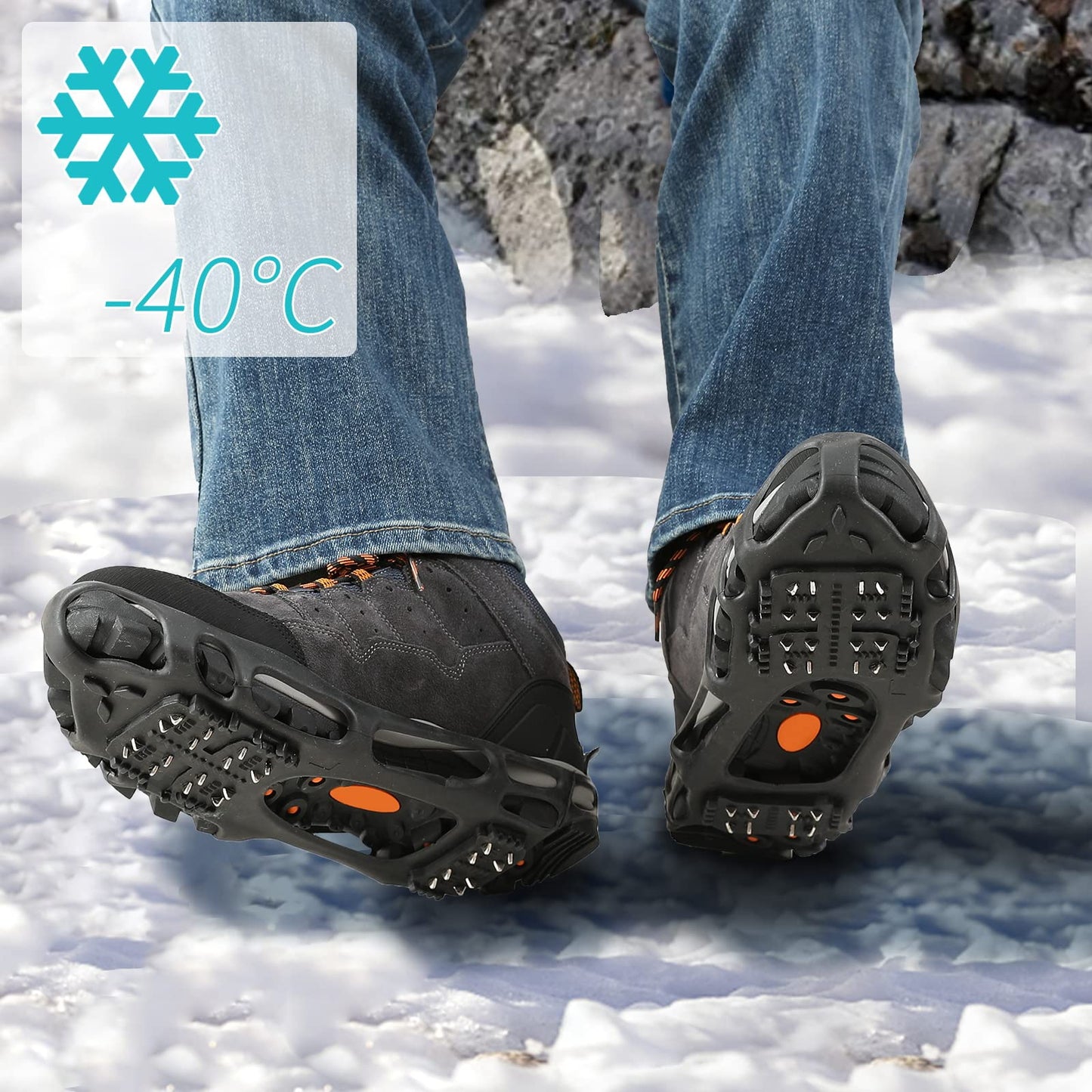 Crampons Ice Cleats Snow Traction Cleats for Walking on Snow and Ice Women Men Winter Outdoor Anti Slip Ice Grips for Hiking Fishing Climbing Boots Shoes (Black, X-Large[Women:11.5-14/Men:10.5-13)