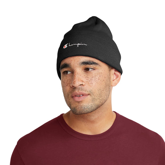 Champion Men's Unisex Beanie, Knit Winter, Cold-Weather Hat, Black C & Script, One Size