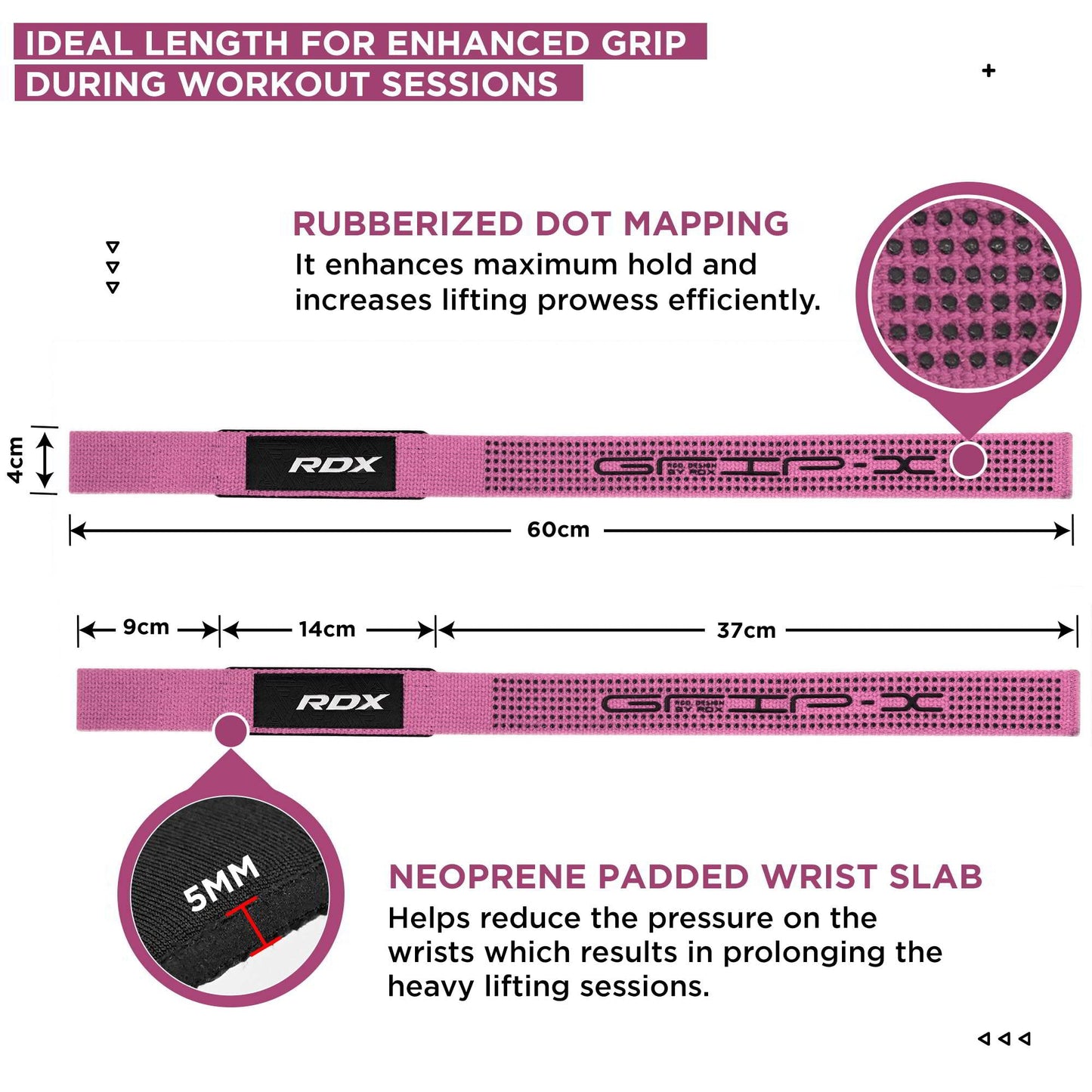 RDX Lifting Wrist Straps for Weightlifting, 5MM Neoprene Padded Anti Slip 60CM Hand Bar Support Grips, Strength Training Equipment Heavy Duty Workout Bodybuilding Powerlifting Gym Fitness, Men Women